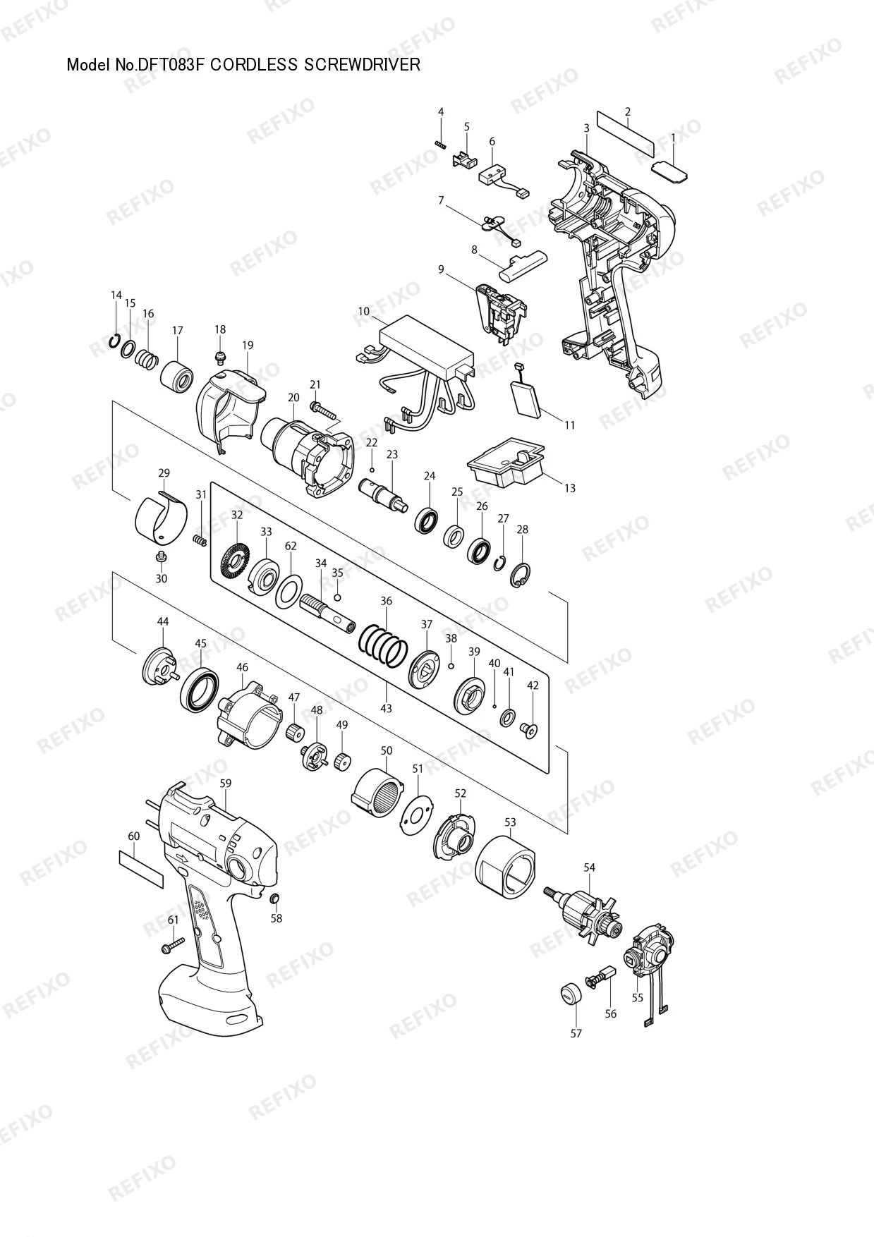 Деталировка MAKITA DFT083F — схема запчастей в разборе