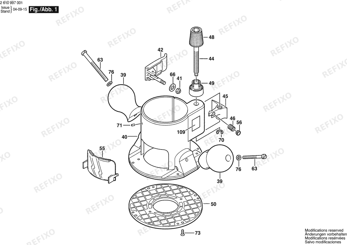 Деталировка Bosch Basiseinheit RA1160 (2 610 997 001) — схема запчастей в разборе