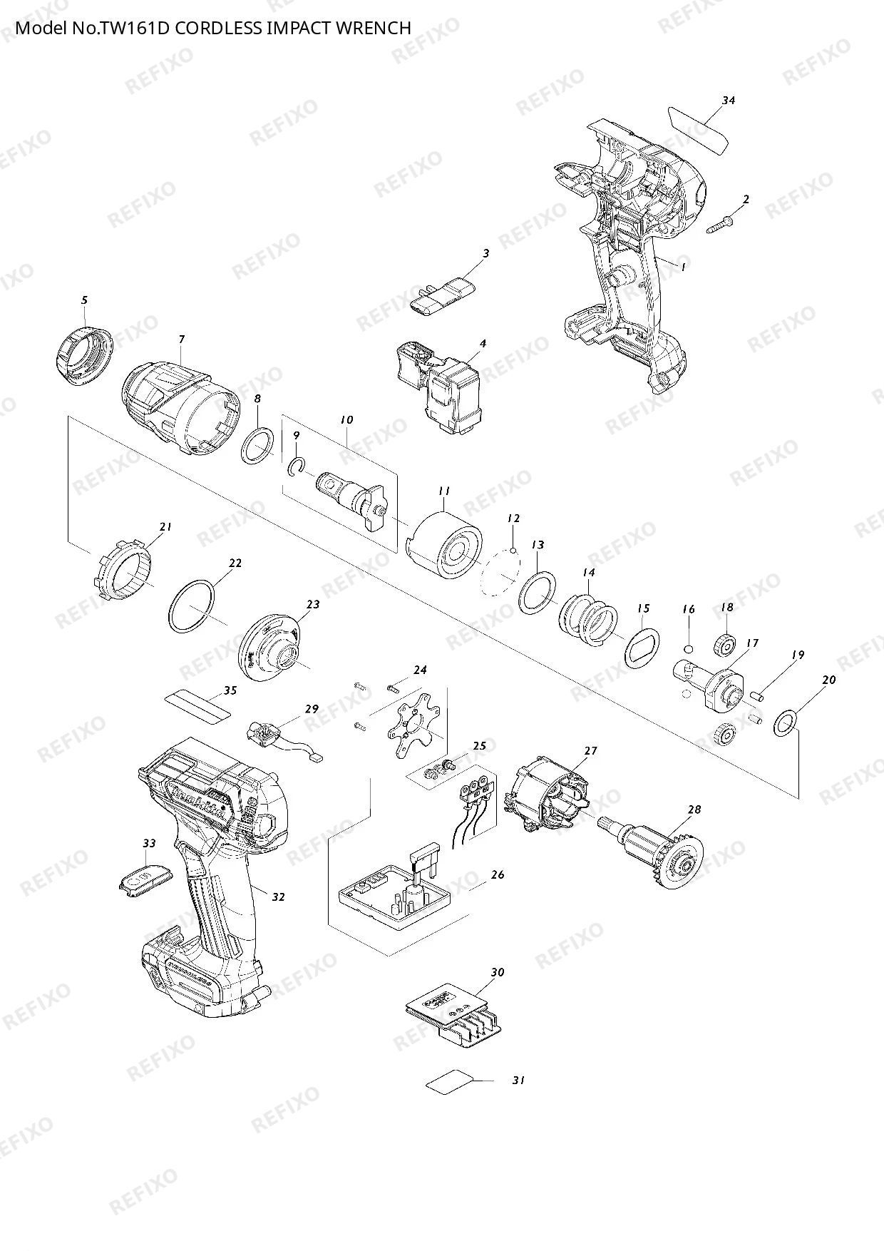 Деталировка MAKITA TW161D — схема запчастей в разборе