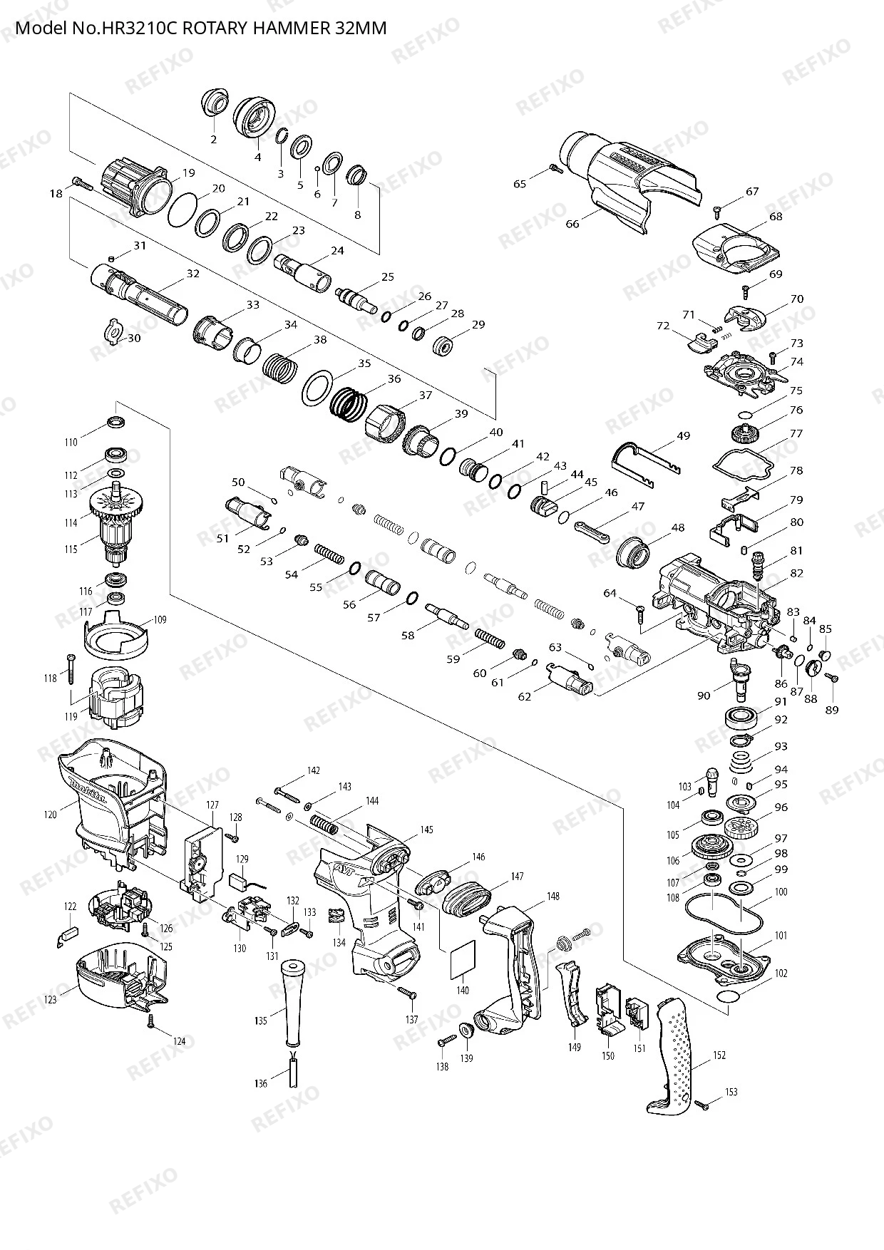 Деталировка MAKITA HR3210C — схема запчастей в разборе