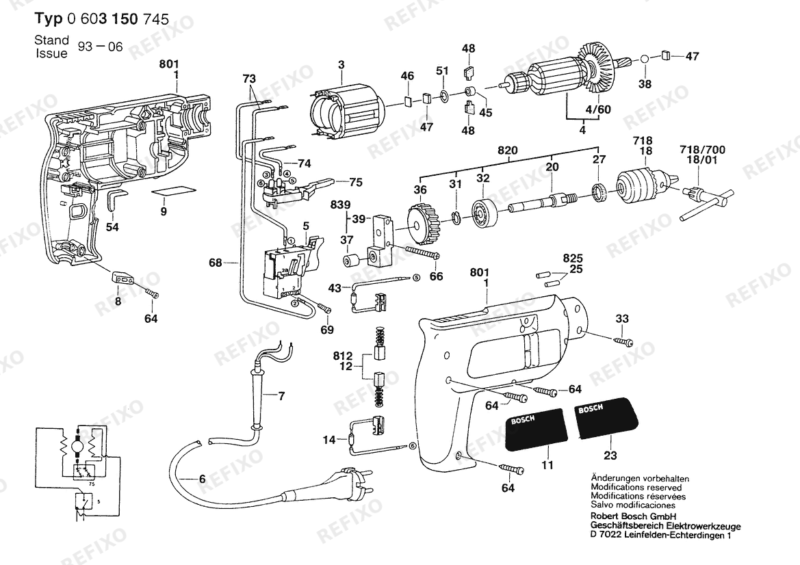 Деталировка Bosch Дрель PBM 280-RLE | 115 V | 030 - CA (0 603 150 745) — схема запчастей в разборе