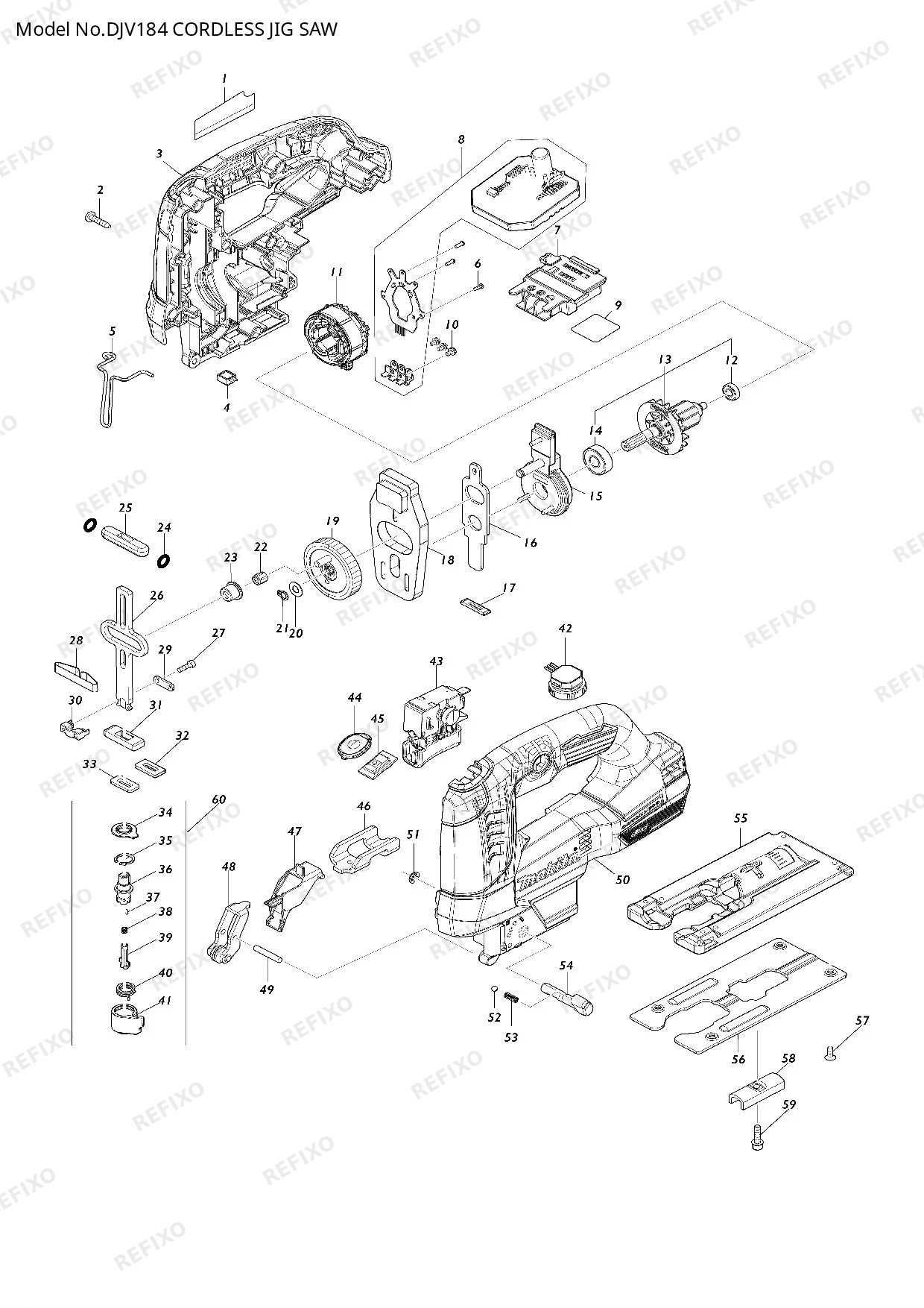 Деталировка MAKITA DJV184 — схема запчастей в разборе