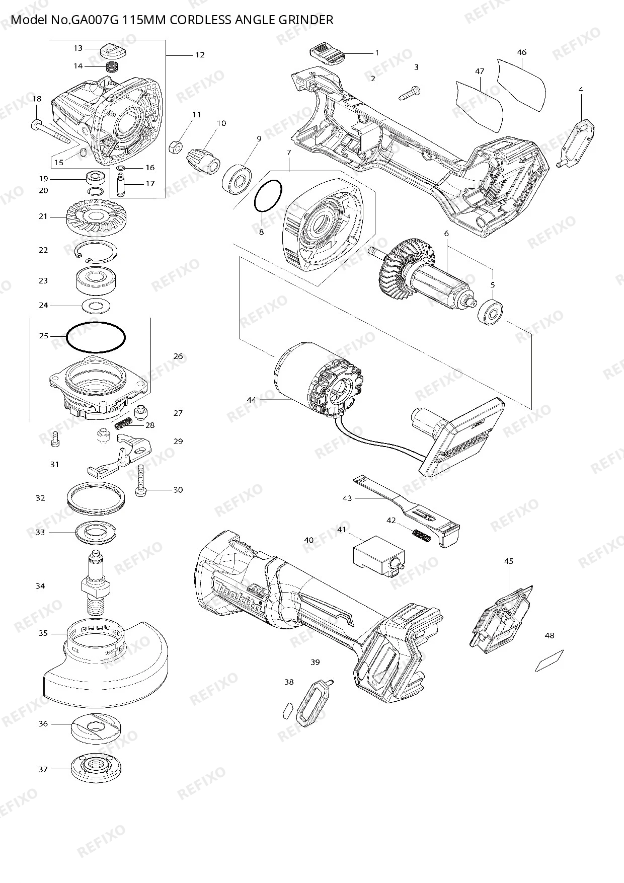 Деталировка MAKITA GA007G — схема запчастей в разборе