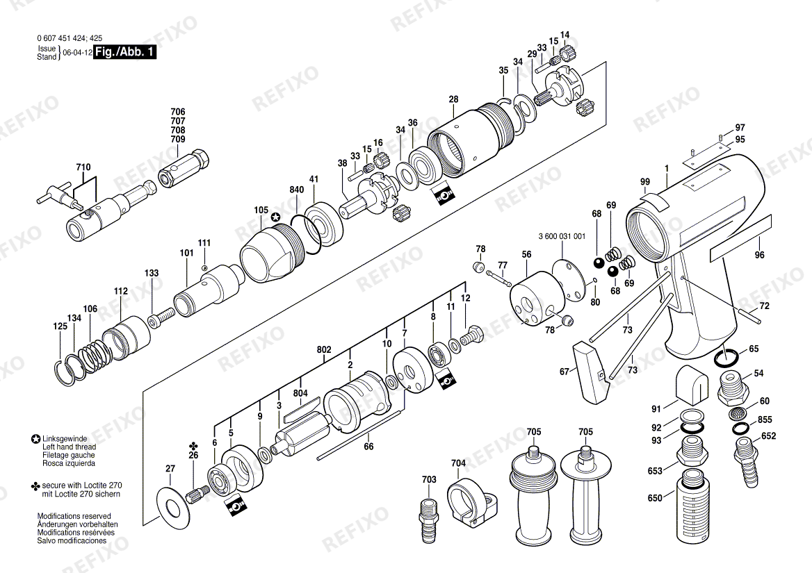 Деталировка Bosch Gewindeschneider 370 WATT-SERIE (0 607 451 425) — схема запчастей в разборе