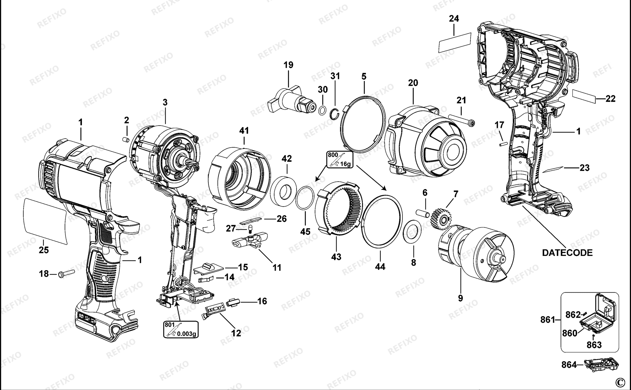 Деталировка DeWalt DCF897-XJ TYPE 1 SCHLAGSCHRAUBENSCHL. DCF897-XJ DCF897 — схема запчастей в разборе