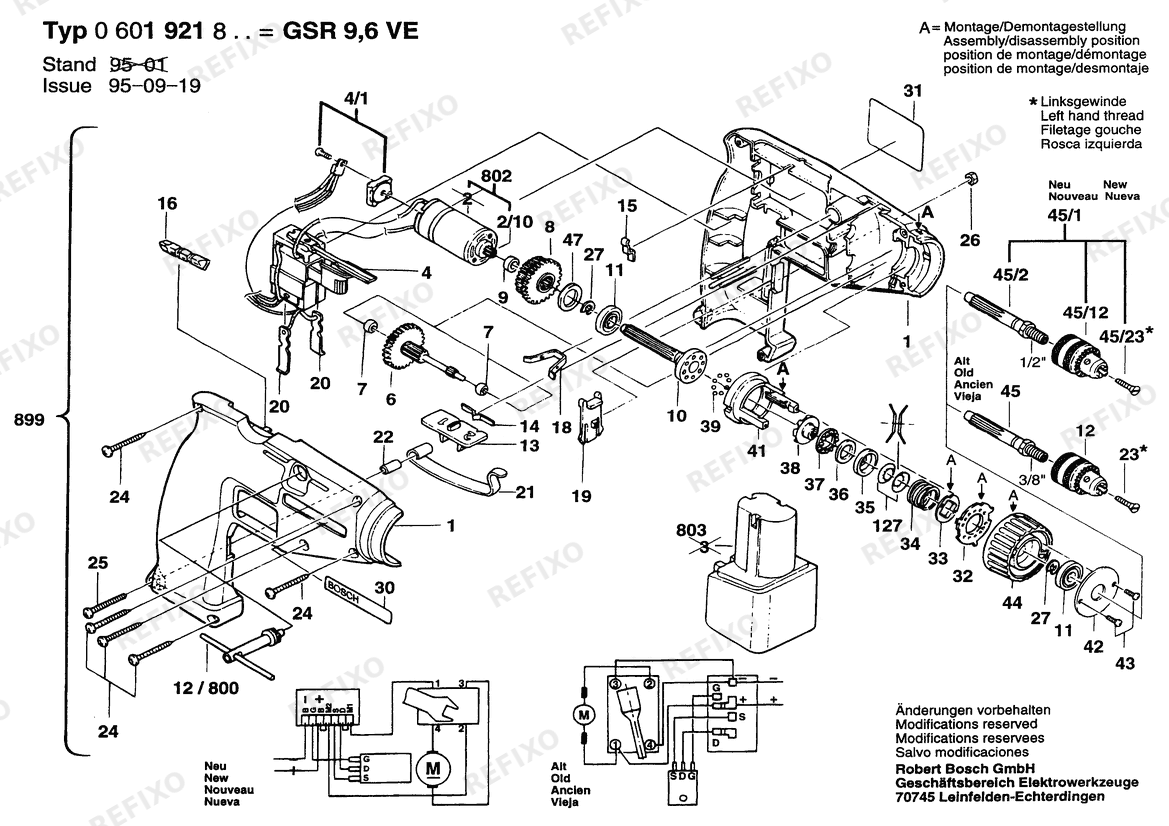 Деталировка Bosch Gw- аккумуляторный - шуруповёрт GSR 7,6 VE | 9.6 V | 027 - AU (0 601 921 837) — схема запчастей в разборе