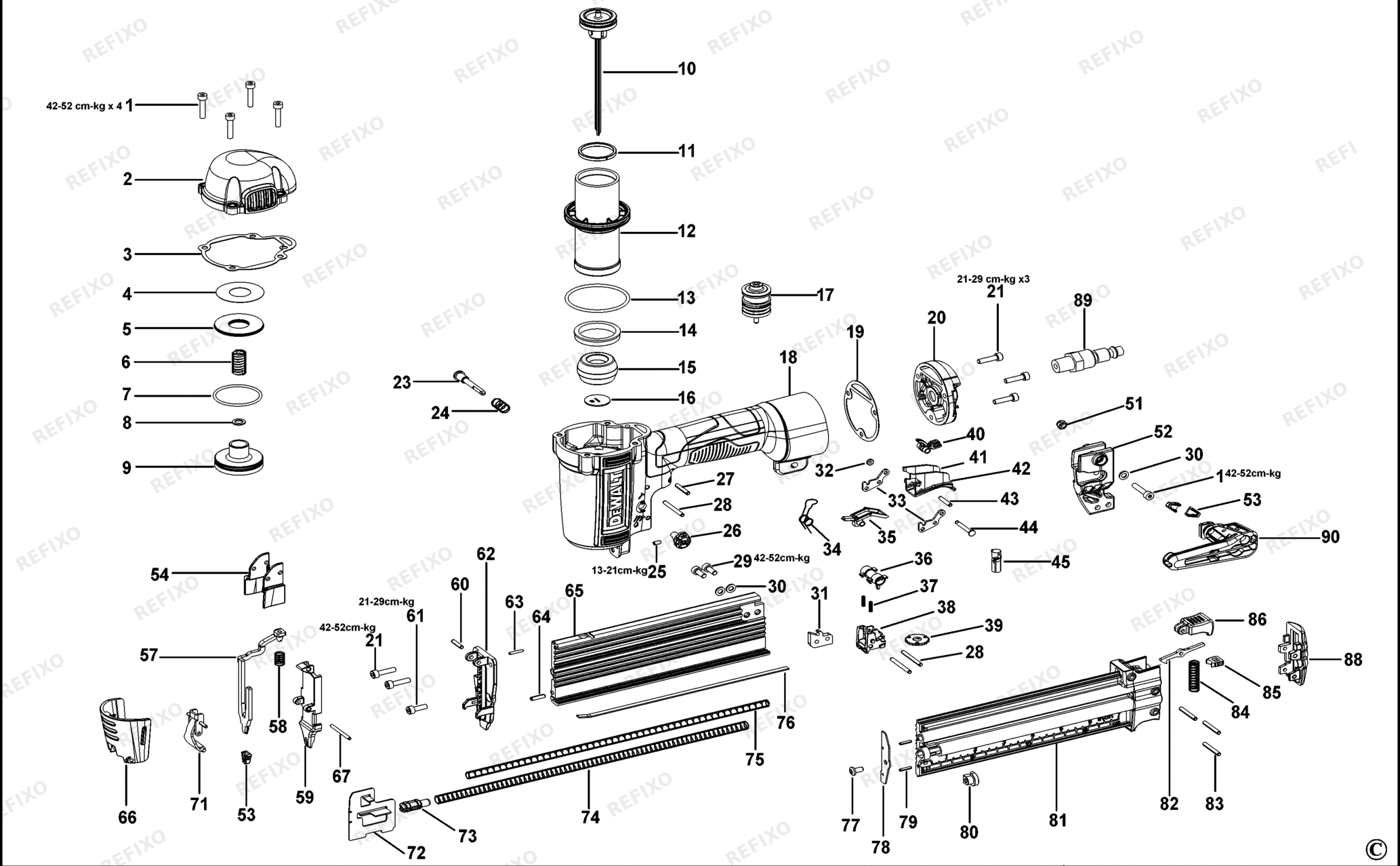 Деталировка DeWalt DPN1850PP-XJ TYPE 1 50 mm Stauchkopf - Nagler DPN1850PP-XJ DPN1850PP — схема запчастей в разборе