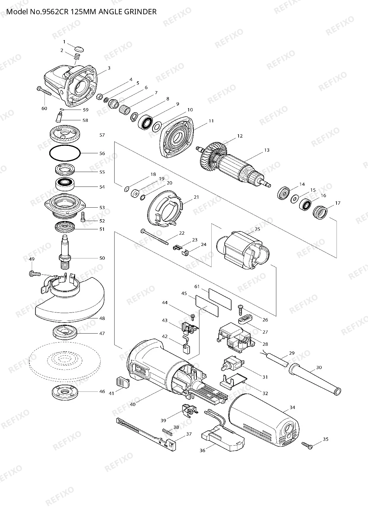Деталировка MAKITA 9562CR — схема запчастей в разборе