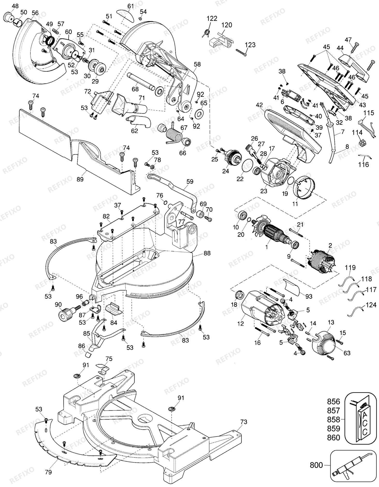 Деталировка DeWalt DW704-QS TYPE 1 GEHRUNGSSÄGE DW704-QS DW704 — схема запчастей в разборе