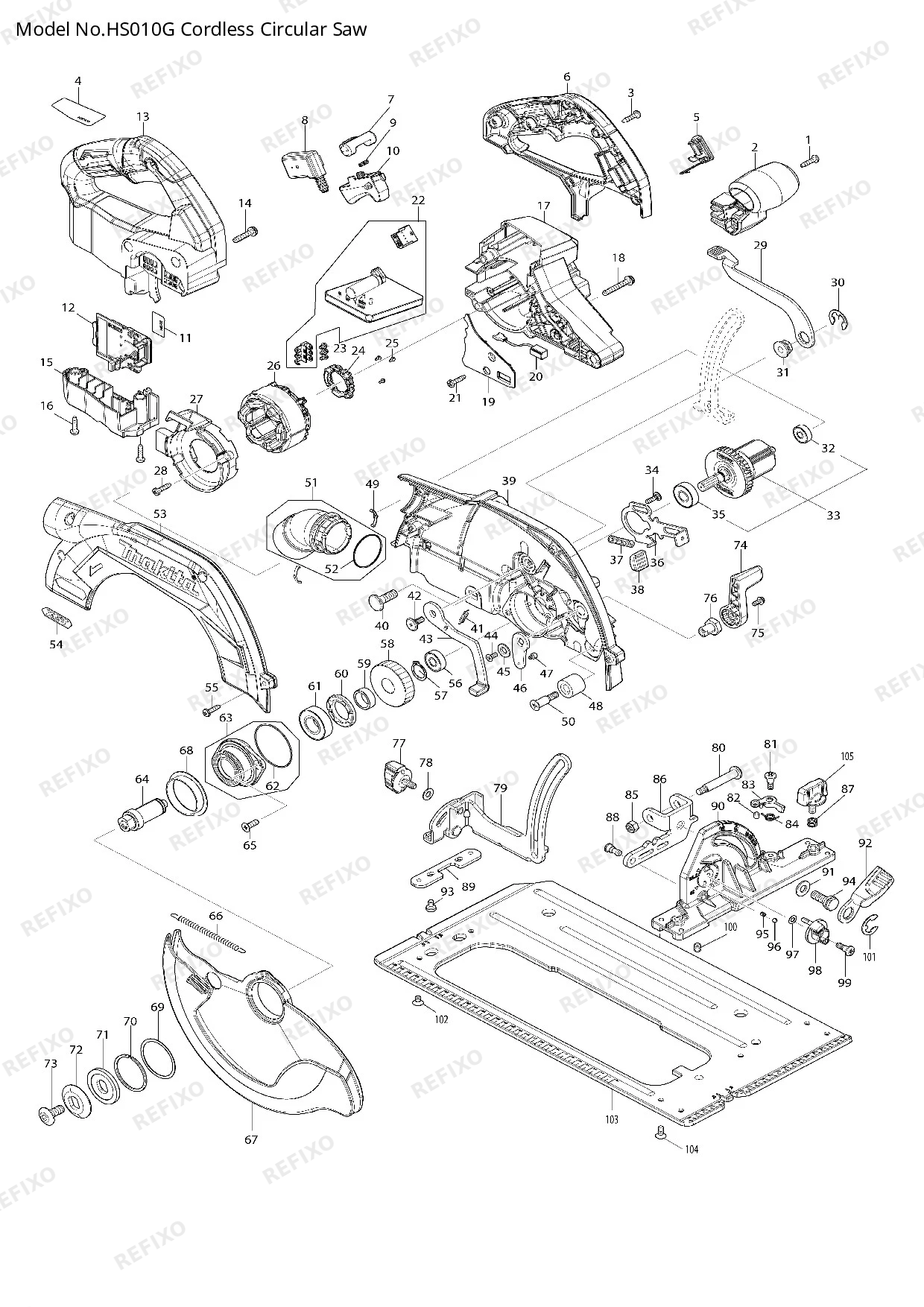 Деталировка MAKITA HS010G — схема запчастей в разборе