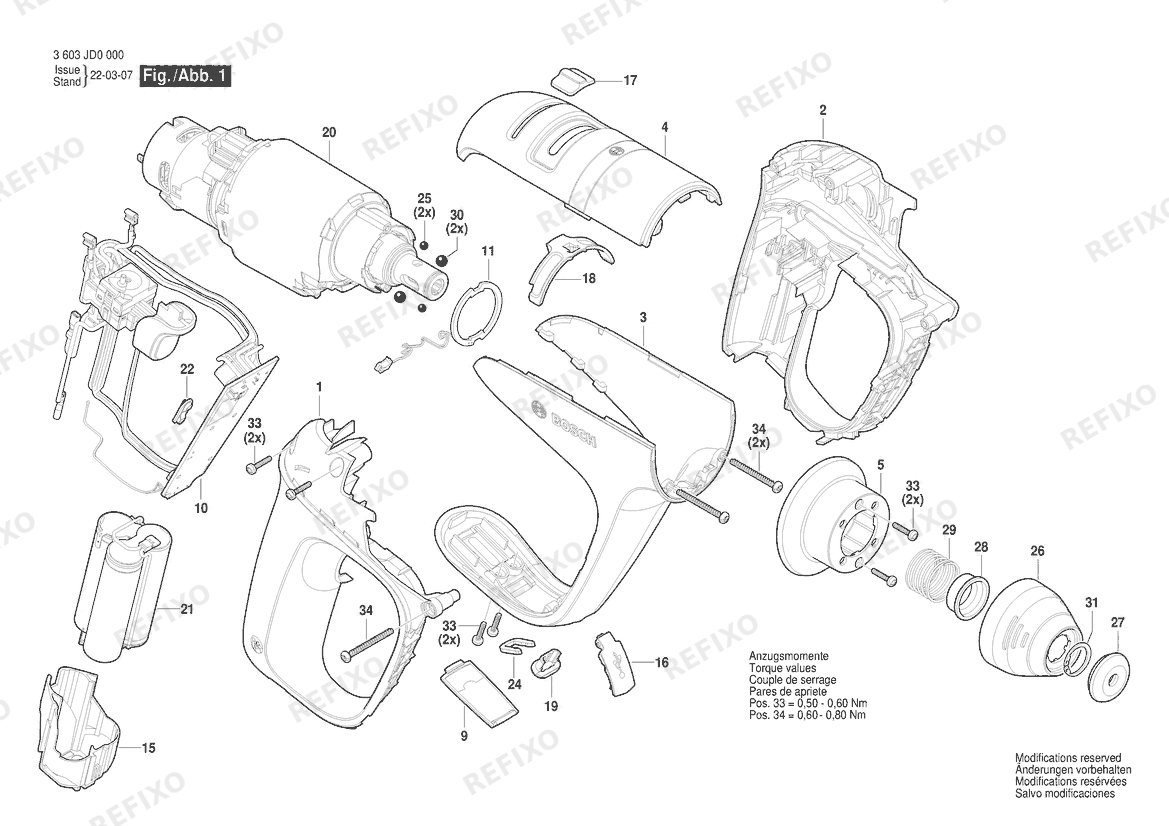 Деталировка Bosch Перфоратор EasyHammer 12V | 12 V | 001 - EU (3 603 JD0 000) — схема запчастей в разборе