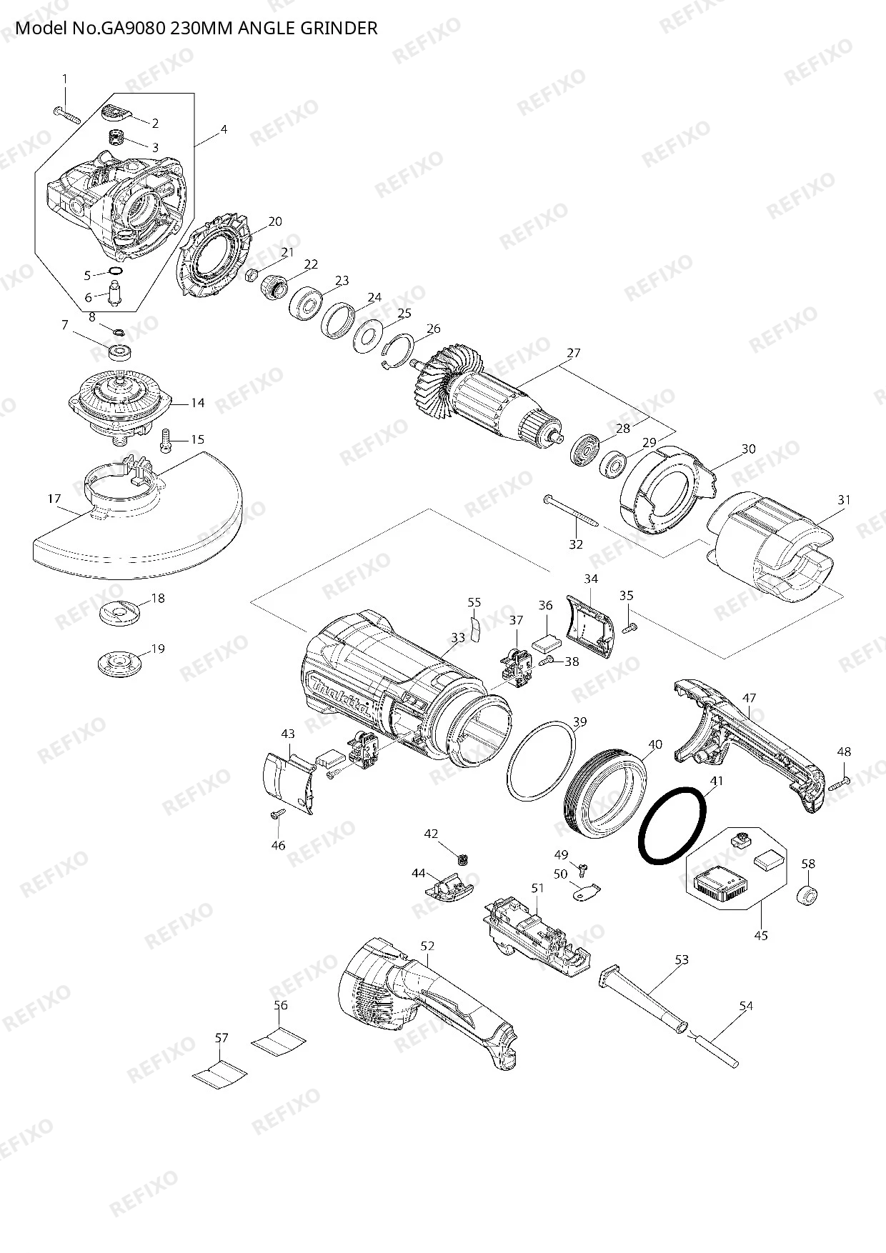 Деталировка MAKITA GA9080 — схема запчастей в разборе