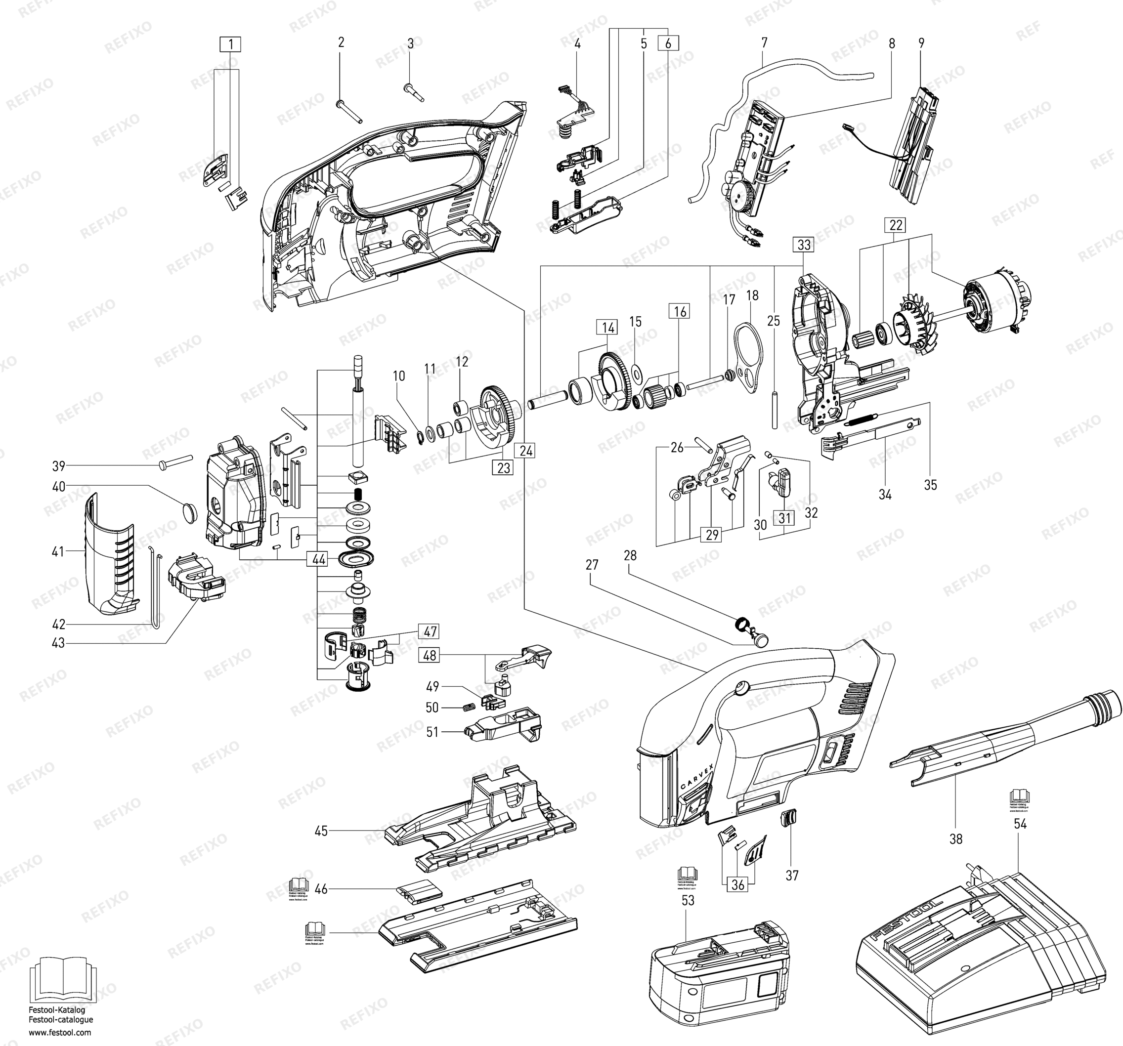 Деталировка Festool PSBC 400 EB - Pendelstichsäge 496059 — схема запчастей в разборе