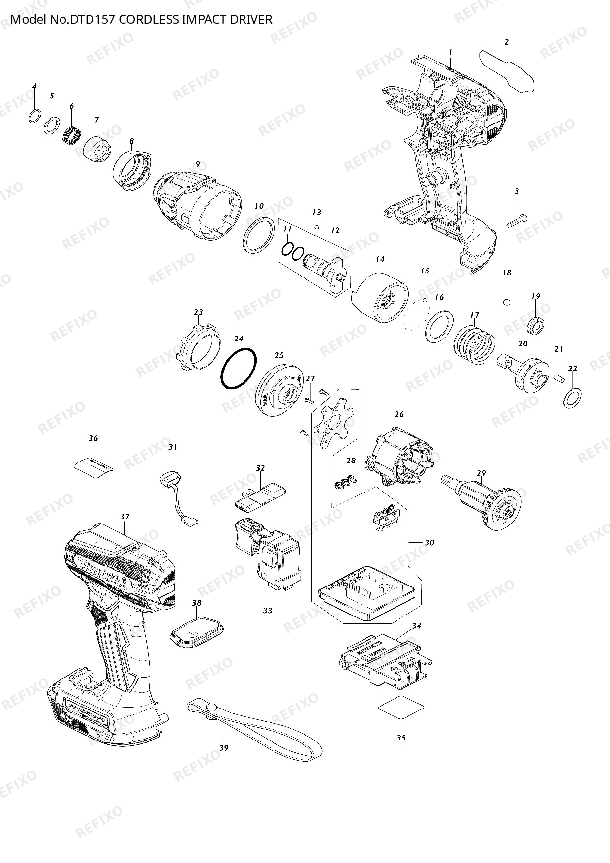 Деталировка MAKITA DTD157 — схема запчастей в разборе
