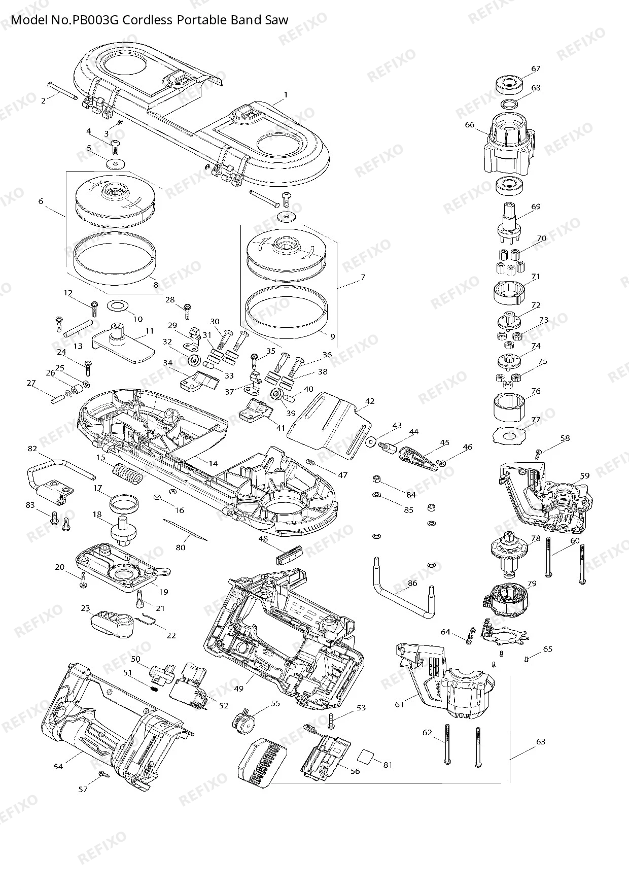 Деталировка MAKITA PB003G — схема запчастей в разборе