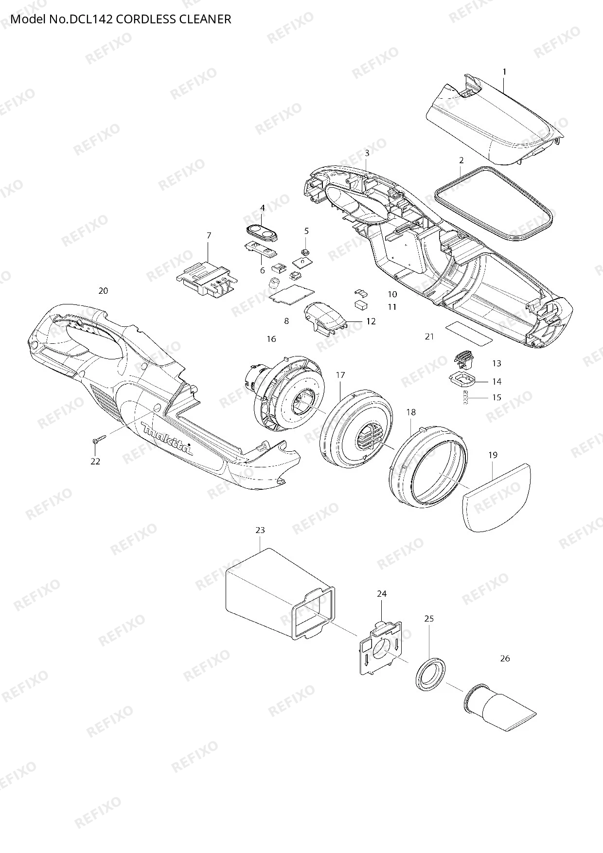Деталировка MAKITA DCL142 — схема запчастей в разборе