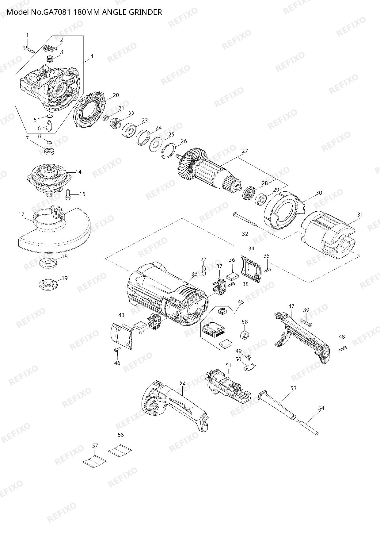 Деталировка MAKITA GA7081 — схема запчастей в разборе