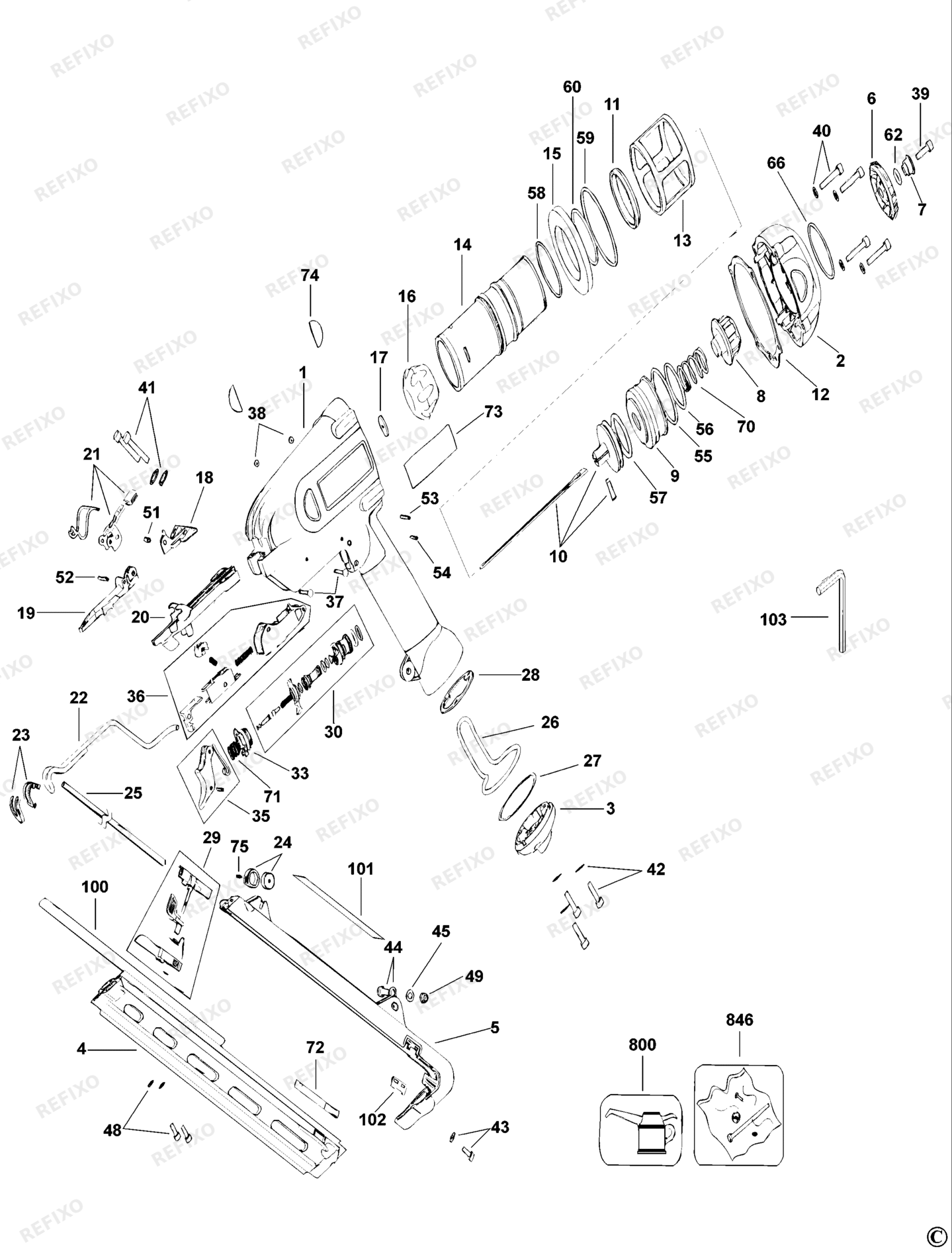 Деталировка DeWalt D51275K-QS TYPE 1 Stauchkopf - Nagler D51275K-QS D51275K — схема запчастей в разборе