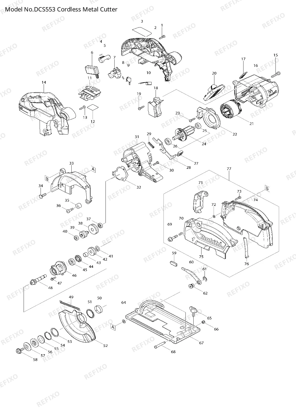 Деталировка MAKITA DCS553 — схема запчастей в разборе