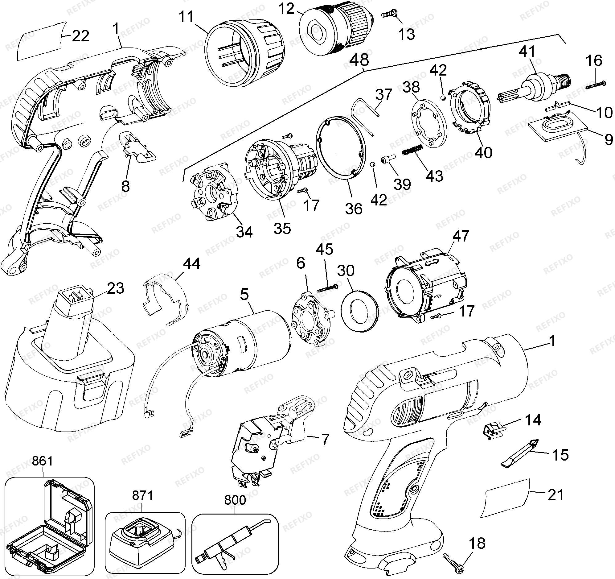 Деталировка DeWalt DW954K2-QW TYPE 1 14.4V DRILLDRIVER DW954K2-QW DW954K2 — схема запчастей в разборе