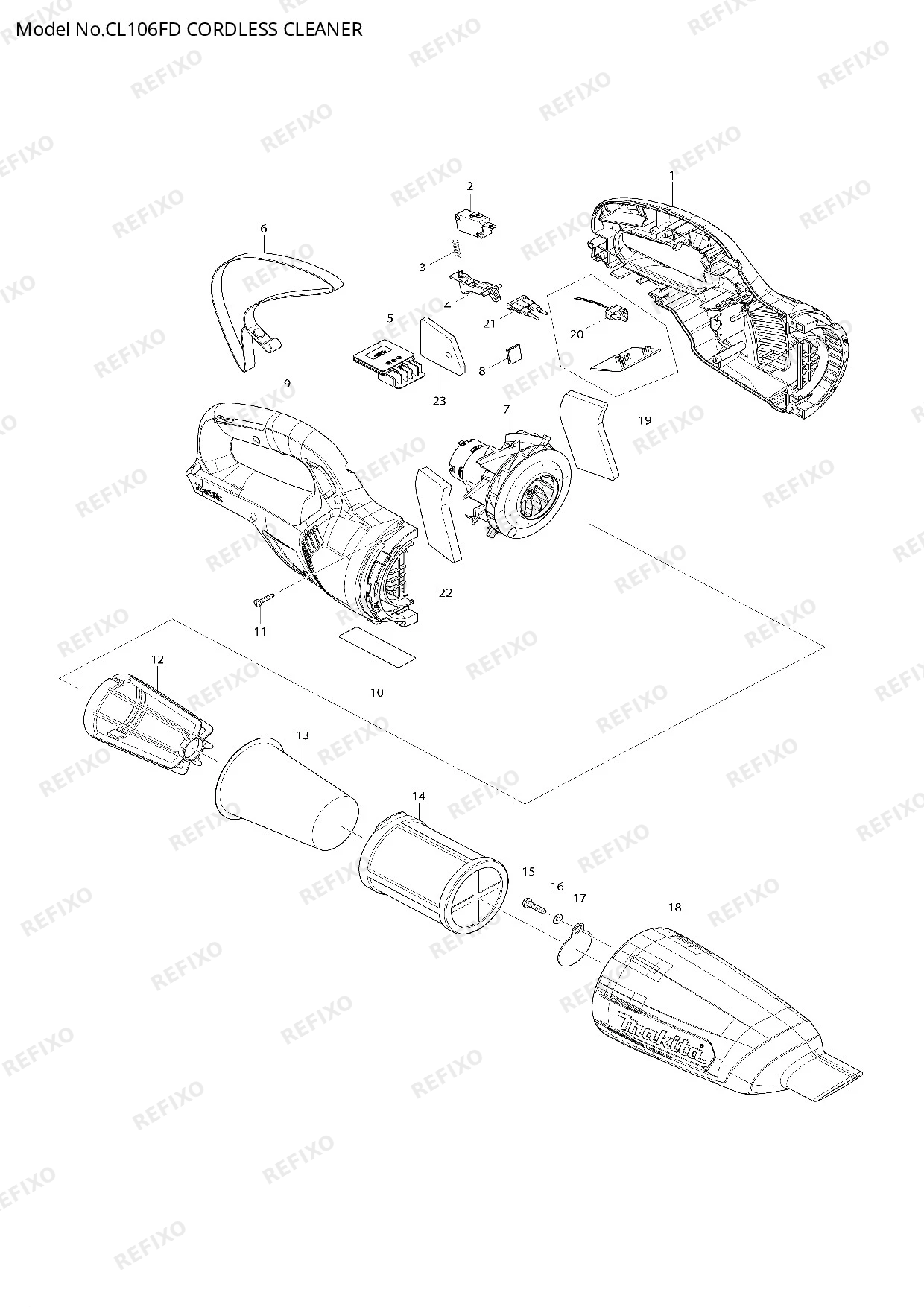 Деталировка MAKITA CL106FD — схема запчастей в разборе