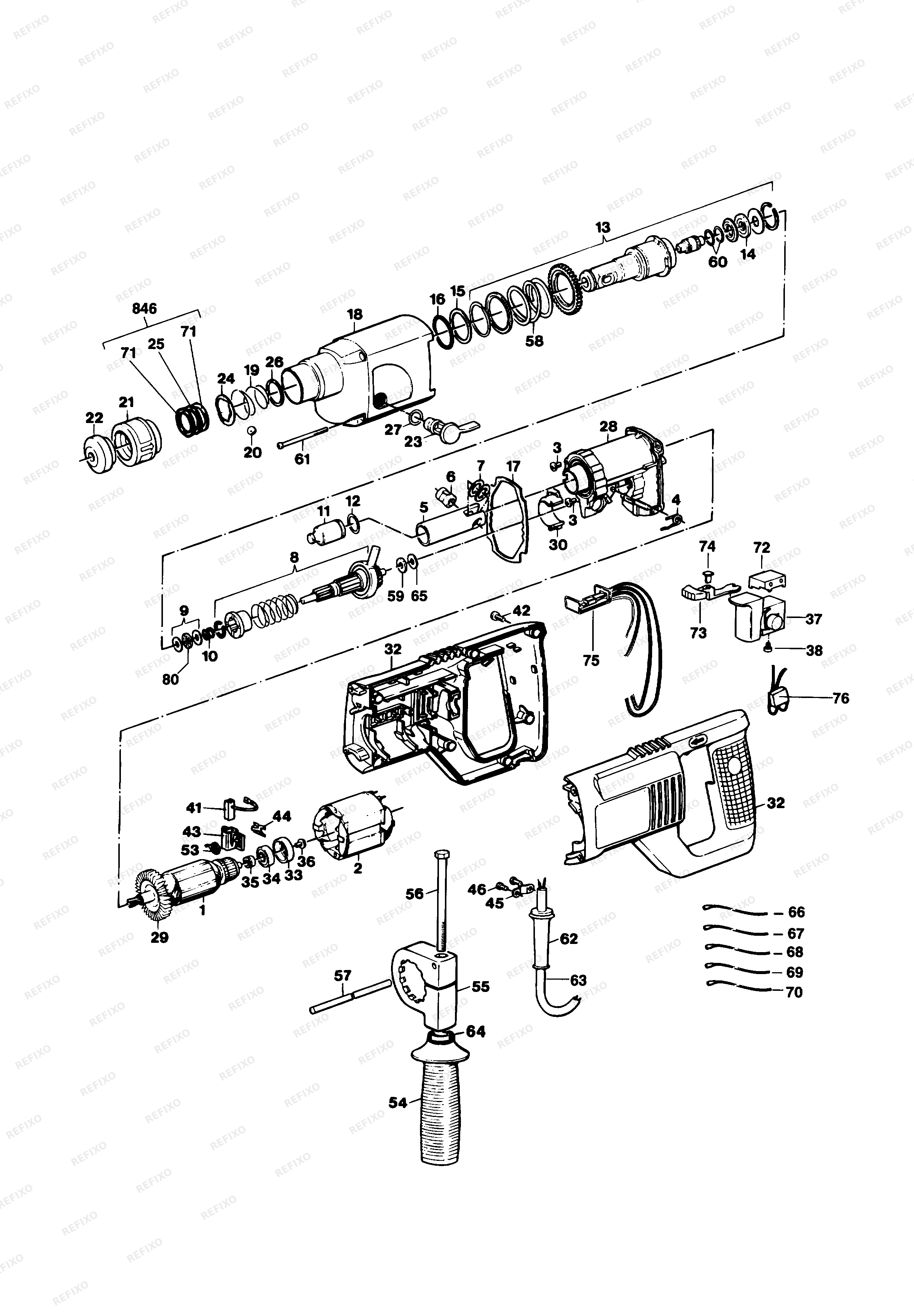 Black&Decker КОМБИНИРОВАННЫЙ ПЕРФОРАТОР P8022D — схема запчастей