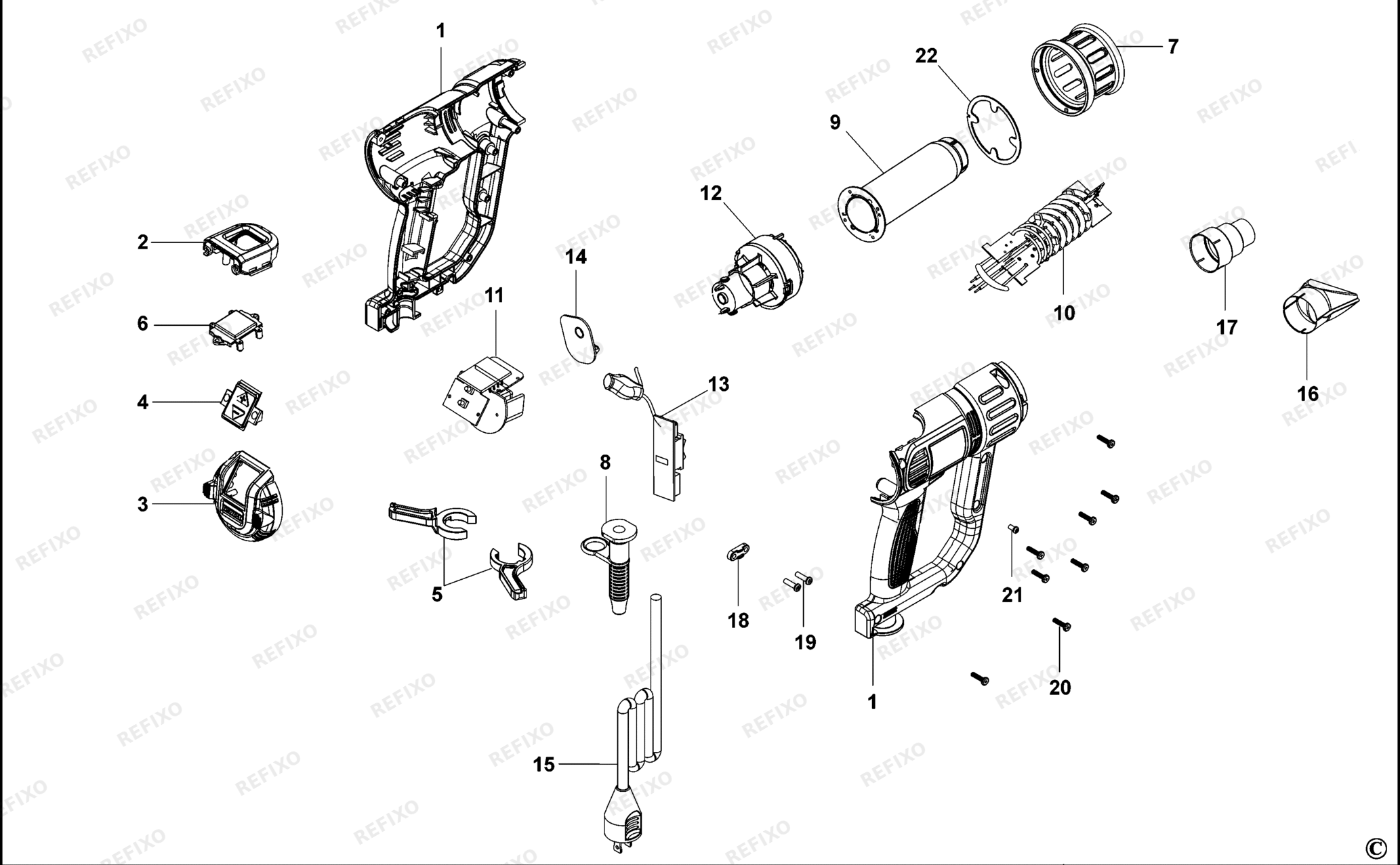 Деталировка DeWalt D26414-LX TYPE 1 HEIZPISTOLE D26414-LX D26414 — схема запчастей в разборе