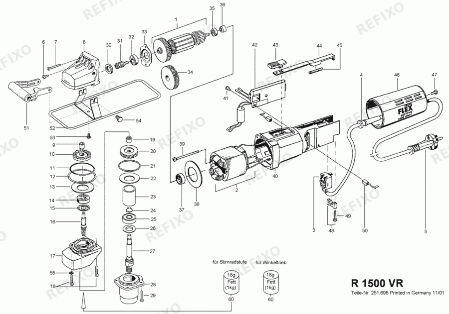 Деталировка Flex R 1500 VR 230CEE 251689 — схема запчастей в разборе