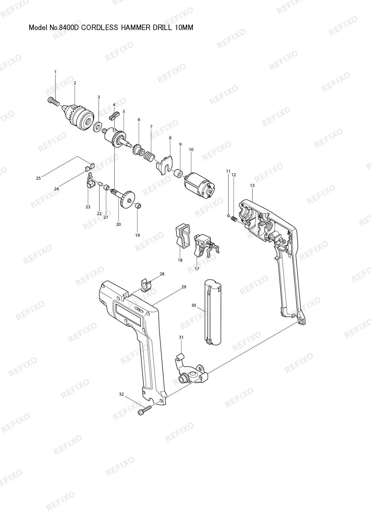 Деталировка MAKITA 8400D — схема запчастей в разборе