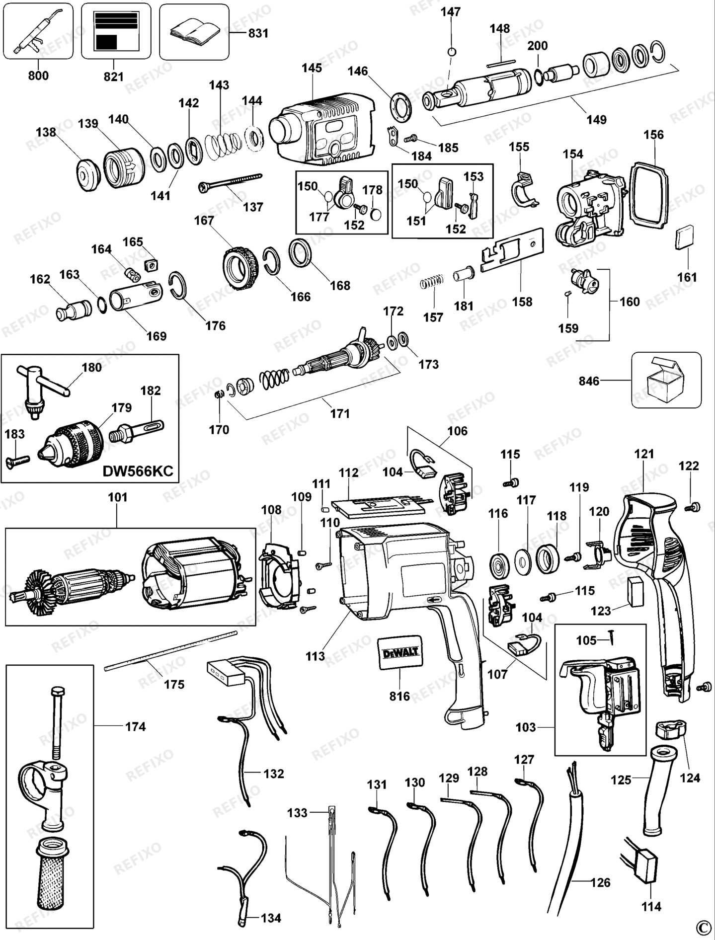 Деталировка DeWalt DW566-QS TYPE 1 DREHHAMMER DW566-QS DW566 — схема запчастей в разборе