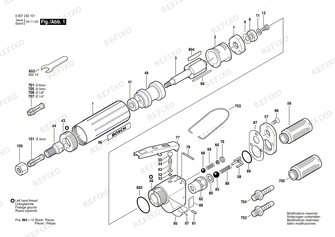 Деталировка Bosch Pw-Geradschleifer 180 WATT-SERIE (0 607 253 103) — схема запчастей в разборе