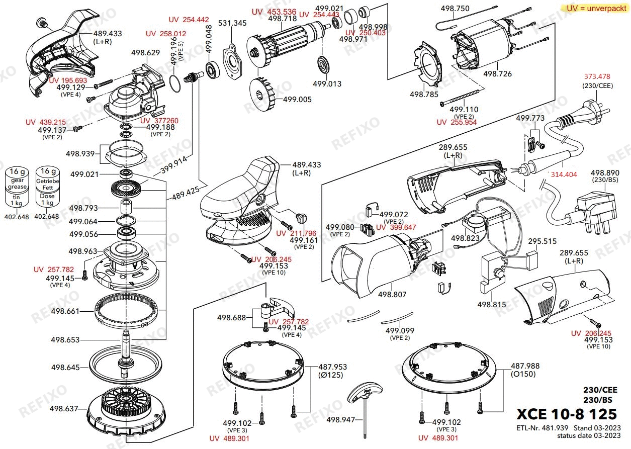 Деталировка Flex XCE 10-8 125 230CEE — схема запчастей в разборе