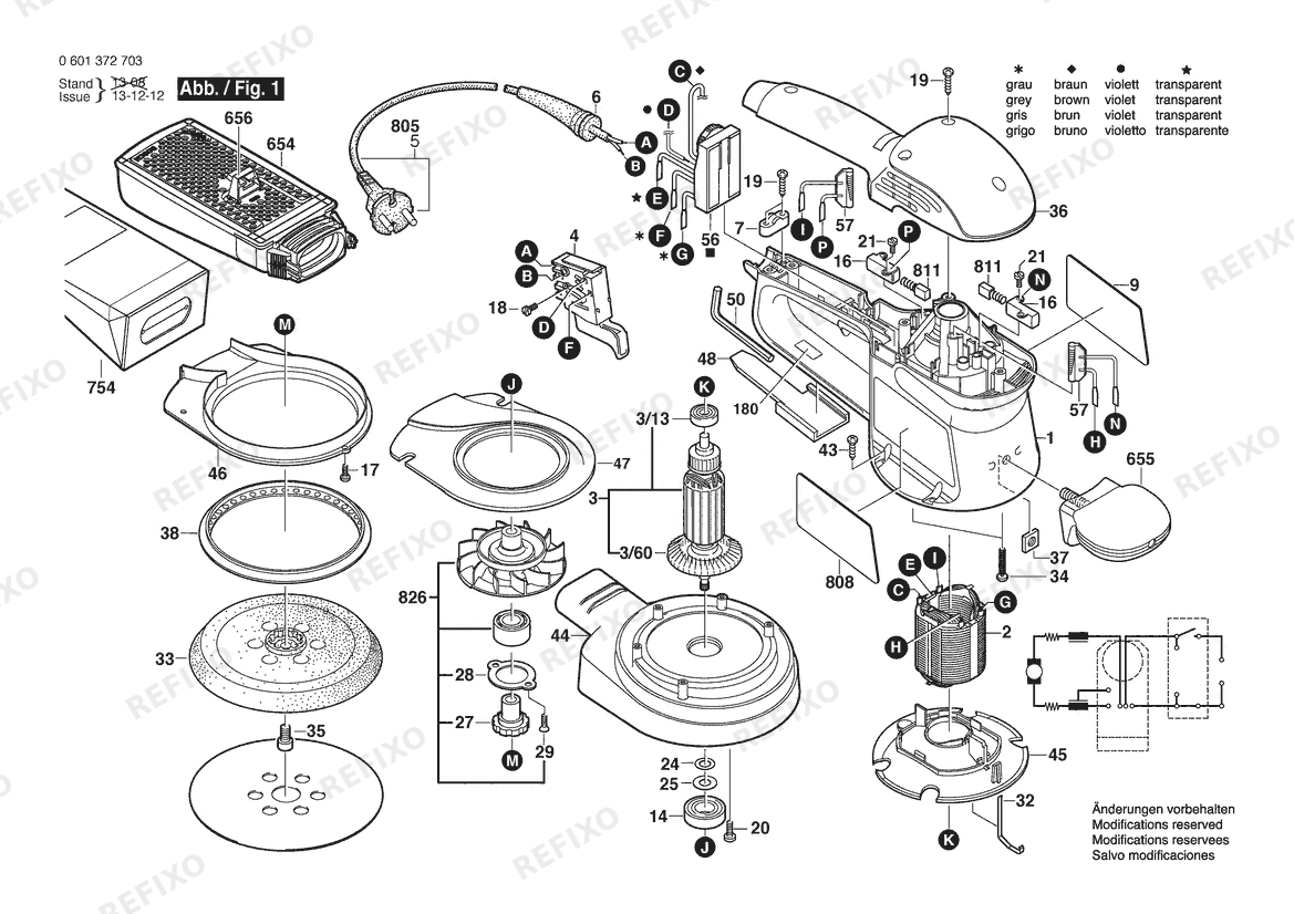 Деталировка Bosch Эксцентриковая шлифмашина GEX 150 AC | 115 V (0 601 372 734) — схема запчастей в разборе