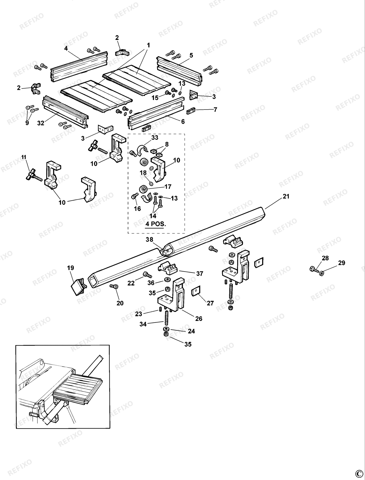 Деталировка DeWalt DE7191-XJ TYPE 1 SCHIEBETISCH DE7191-XJ DE7191 — схема запчастей в разборе