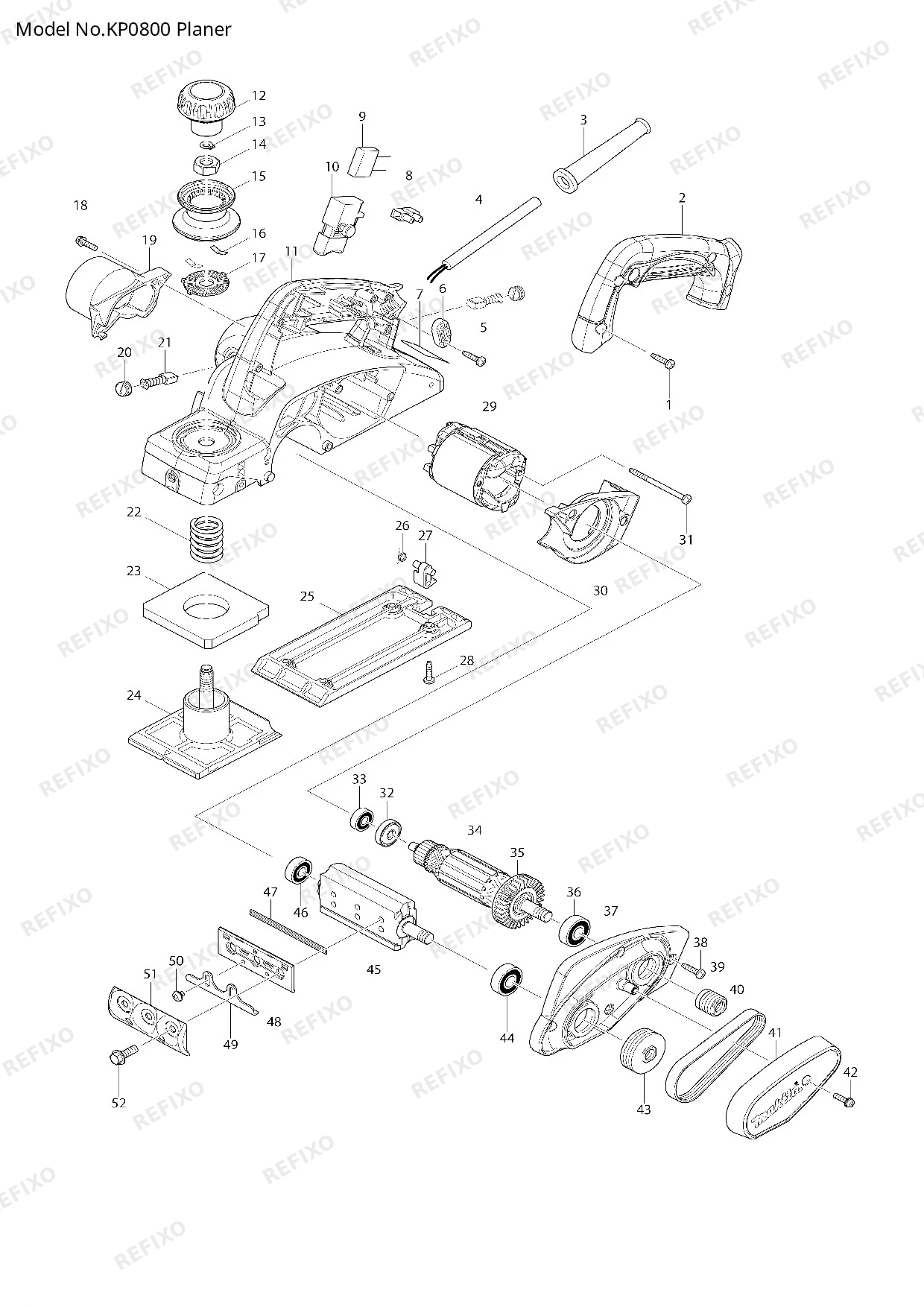 Деталировка MAKITA KP0800 — схема запчастей в разборе