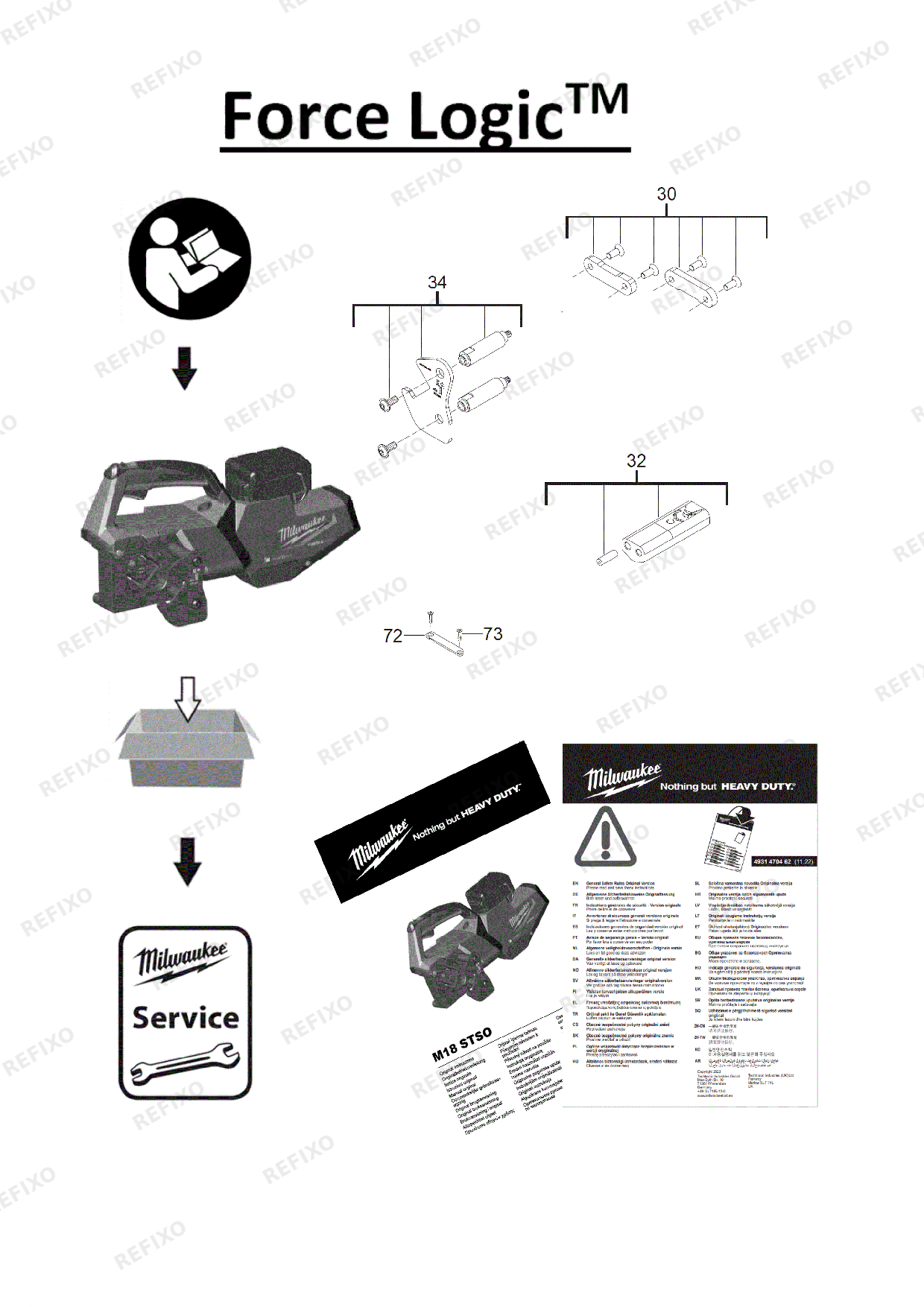 Деталировка MILWAUKEE M18STSO 0B 4933492097 4000503150 — схема запчастей в разборе