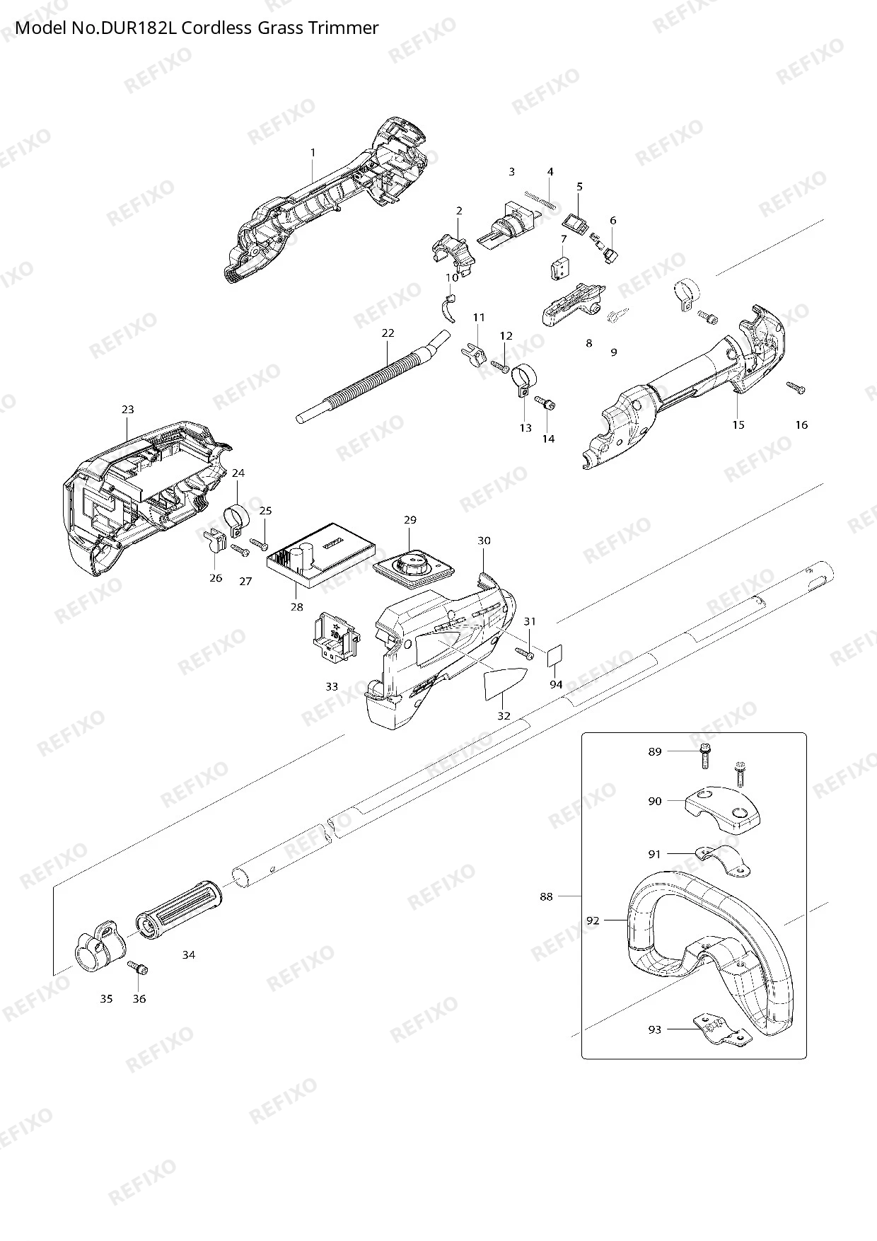Деталировка MAKITA DUR182L — схема запчастей в разборе