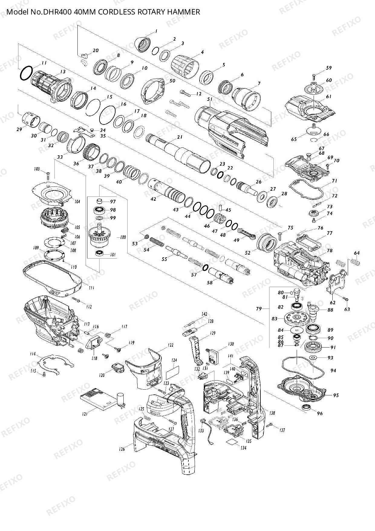 Деталировка MAKITA DHR400 — схема запчастей в разборе