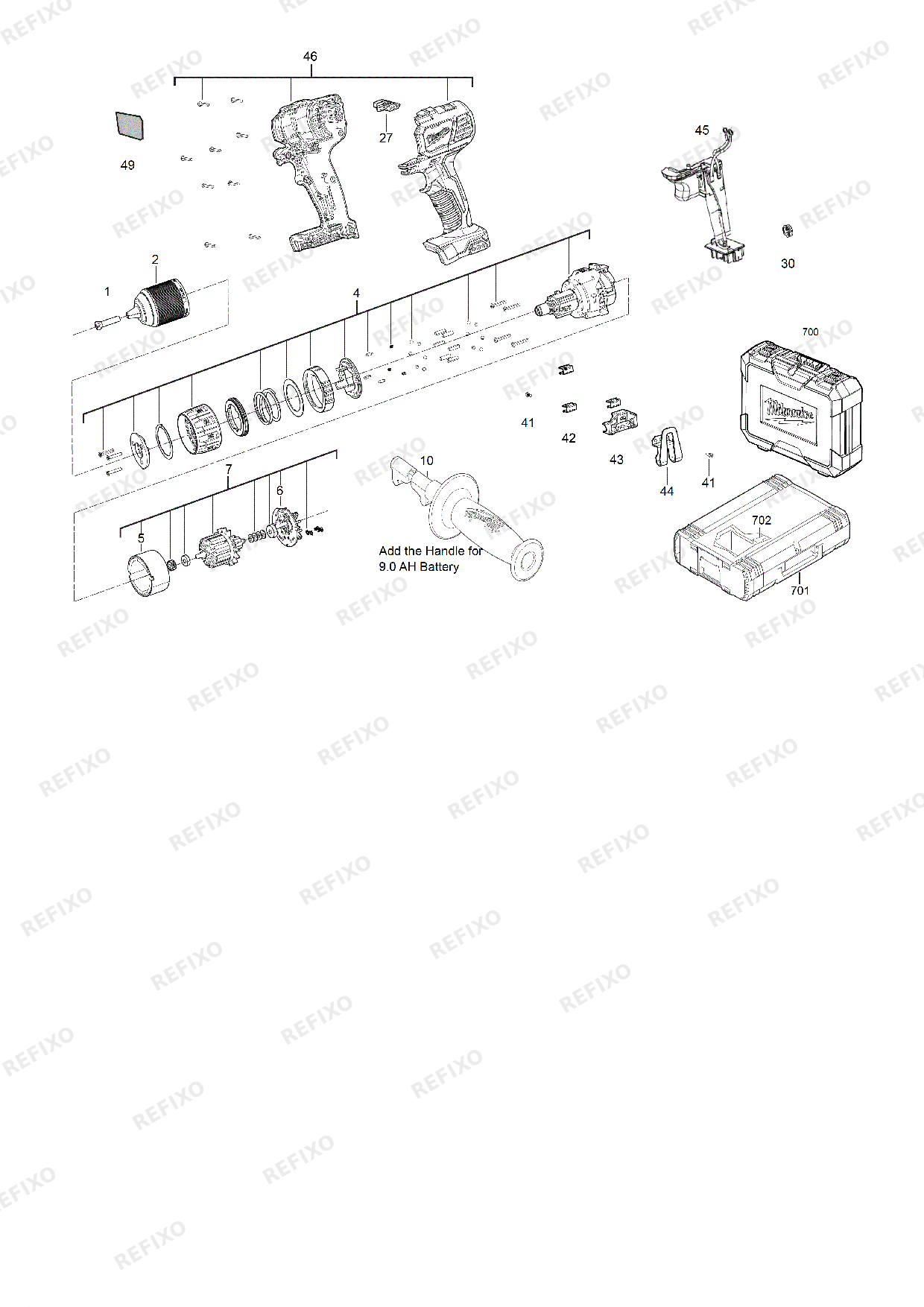 Деталировка MILWAUKEE M18BPD 4933443500 4000481211 — схема запчастей в разборе