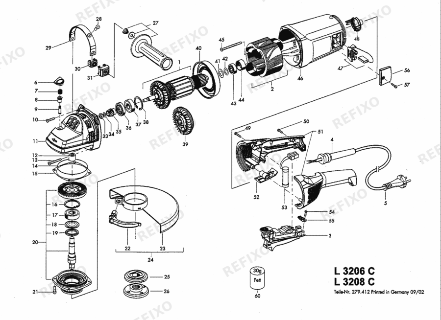 Деталировка Flex L 3206 C 230CEE 264962 — схема запчастей в разборе