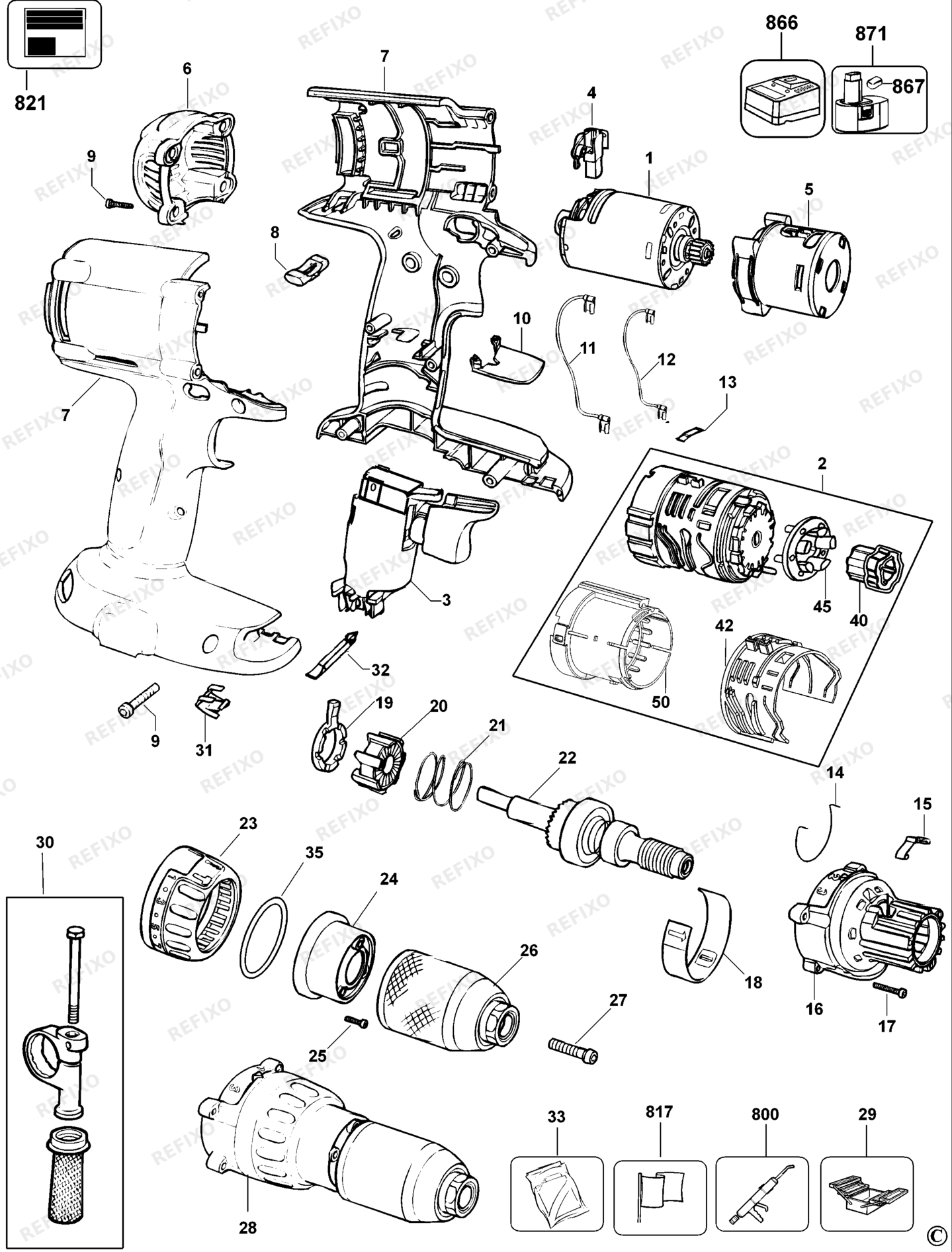 Деталировка DeWalt DC988K-QW TYPE 12 KOMBINATIONSEINHEIT DC988K-QW DC988K — схема запчастей в разборе