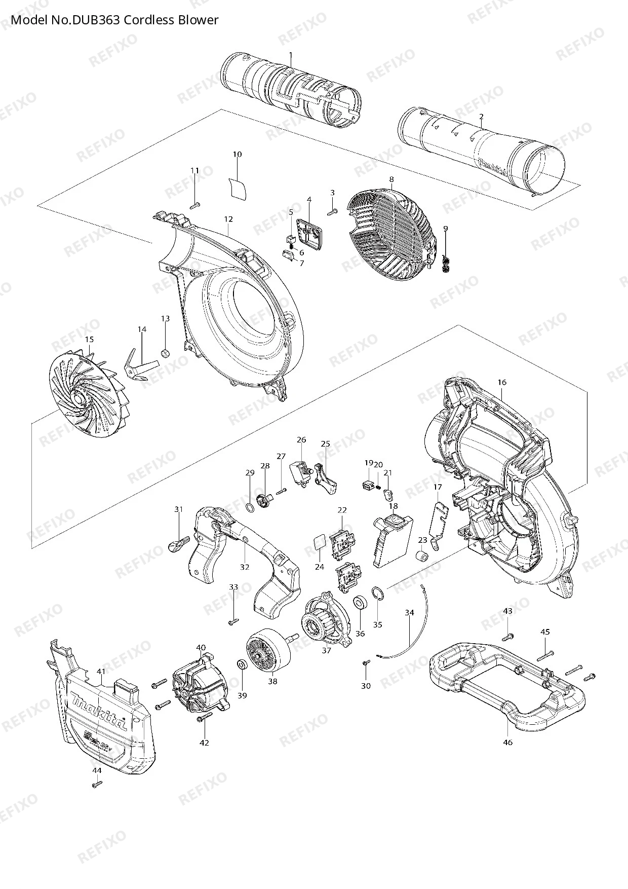 Деталировка MAKITA DUB363 — схема запчастей в разборе