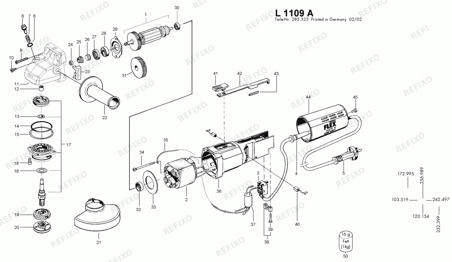 Деталировка Flex L 1109 A 230CEE 285285 — схема запчастей в разборе