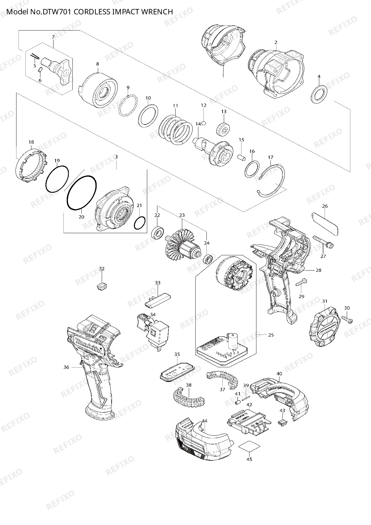 Деталировка MAKITA DTW701 — схема запчастей в разборе