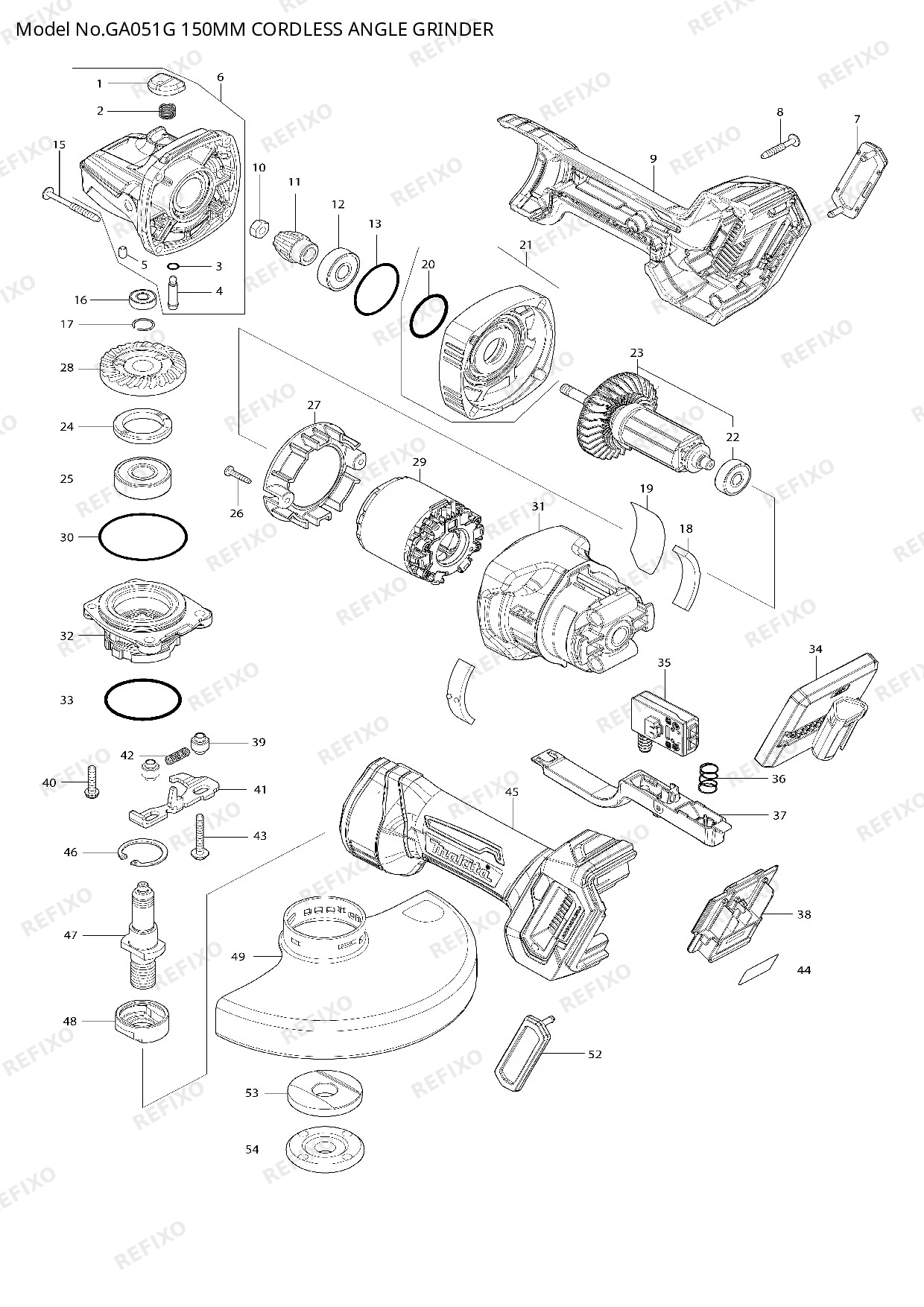 Деталировка MAKITA GA051G — схема запчастей в разборе