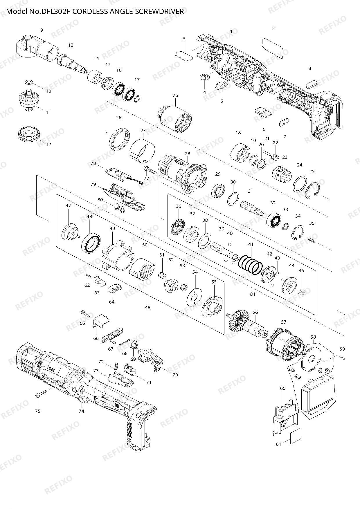 Деталировка MAKITA DFL302F — схема запчастей в разборе