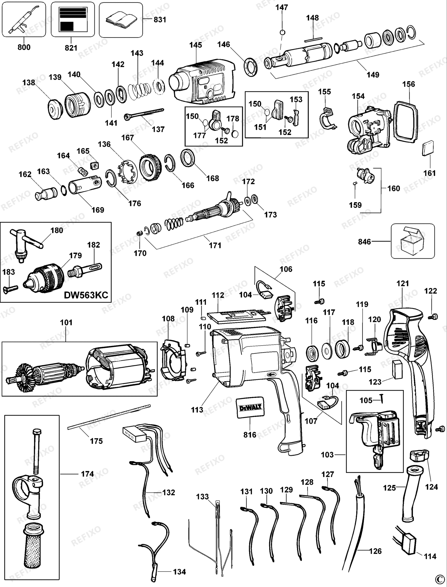 Деталировка DeWalt DW563K-QS TYPE 1 DREHHAMMER DW563K-QS DW563K — схема запчастей в разборе