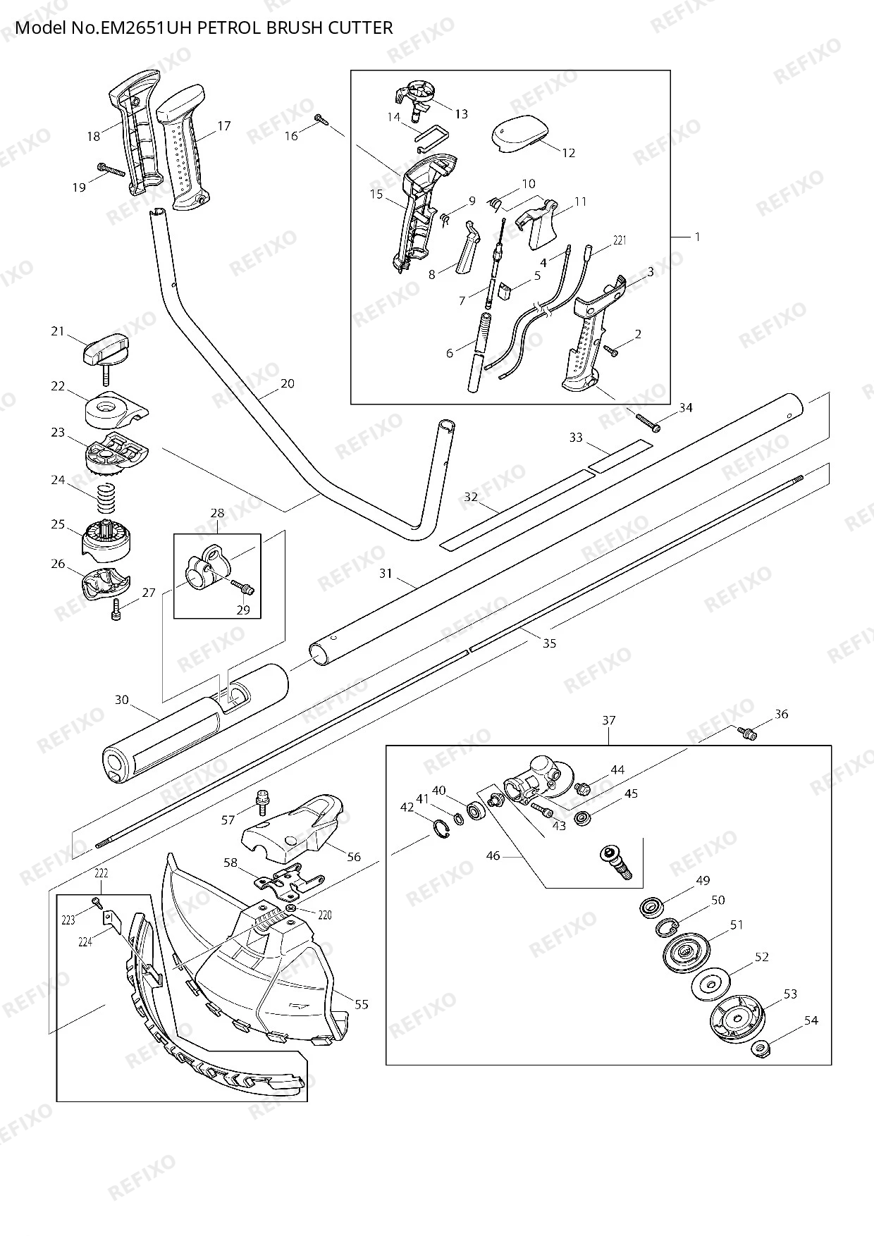 Деталировка MAKITA EM2651UH — схема запчастей в разборе