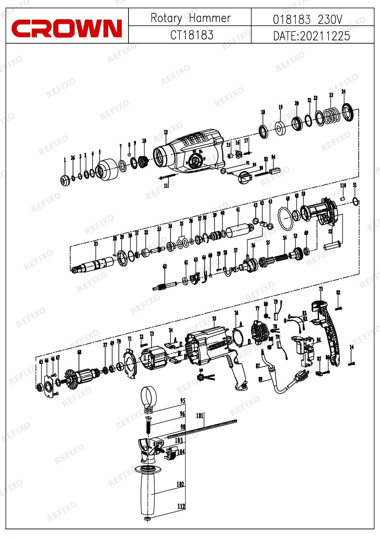 Деталировка CROWN CT18183 (с с.н. 2300...) — схема запчастей в разборе
