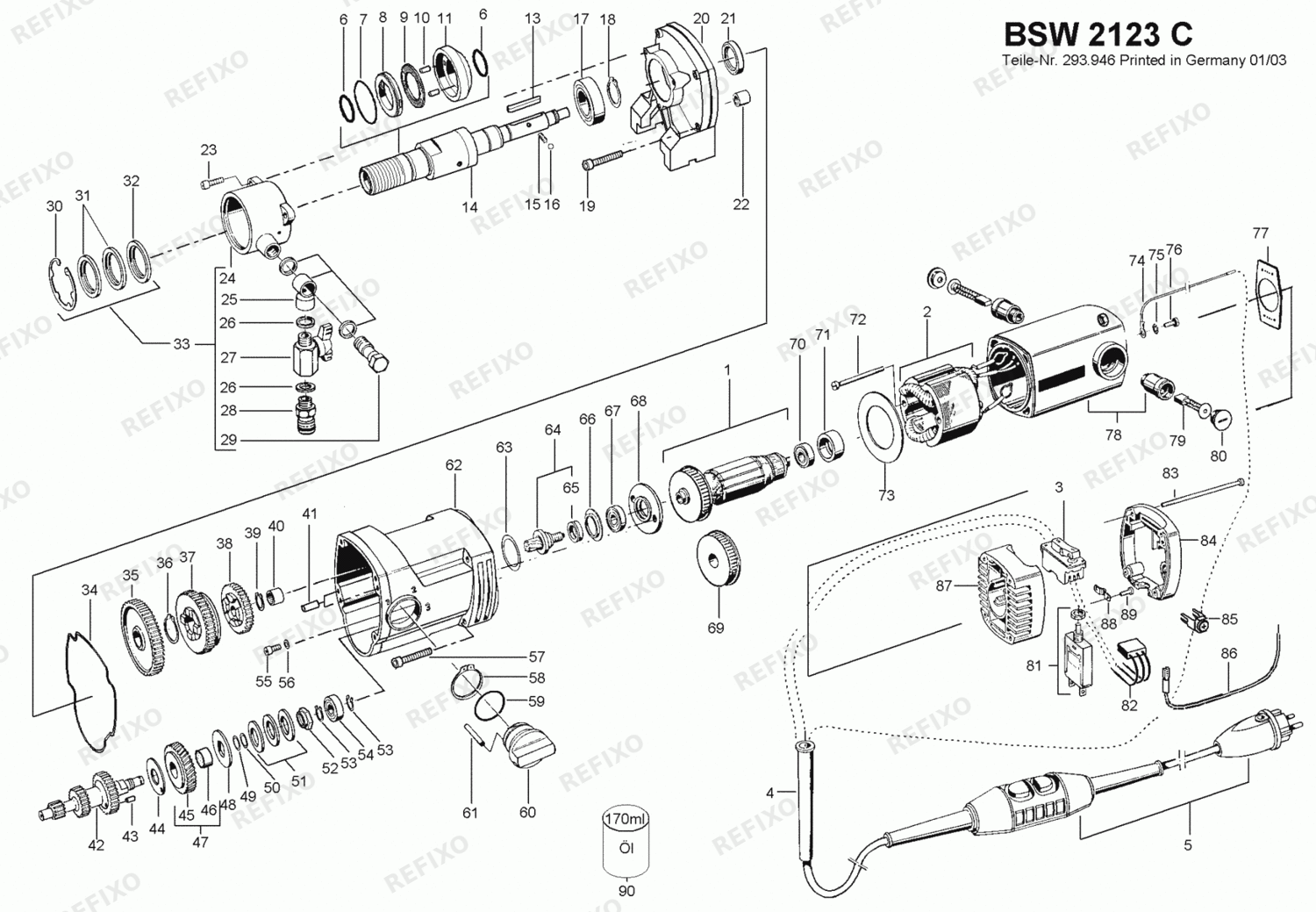 Деталировка Flex BSW 2123 C 230CEE-FLEX 256840 — схема запчастей в разборе